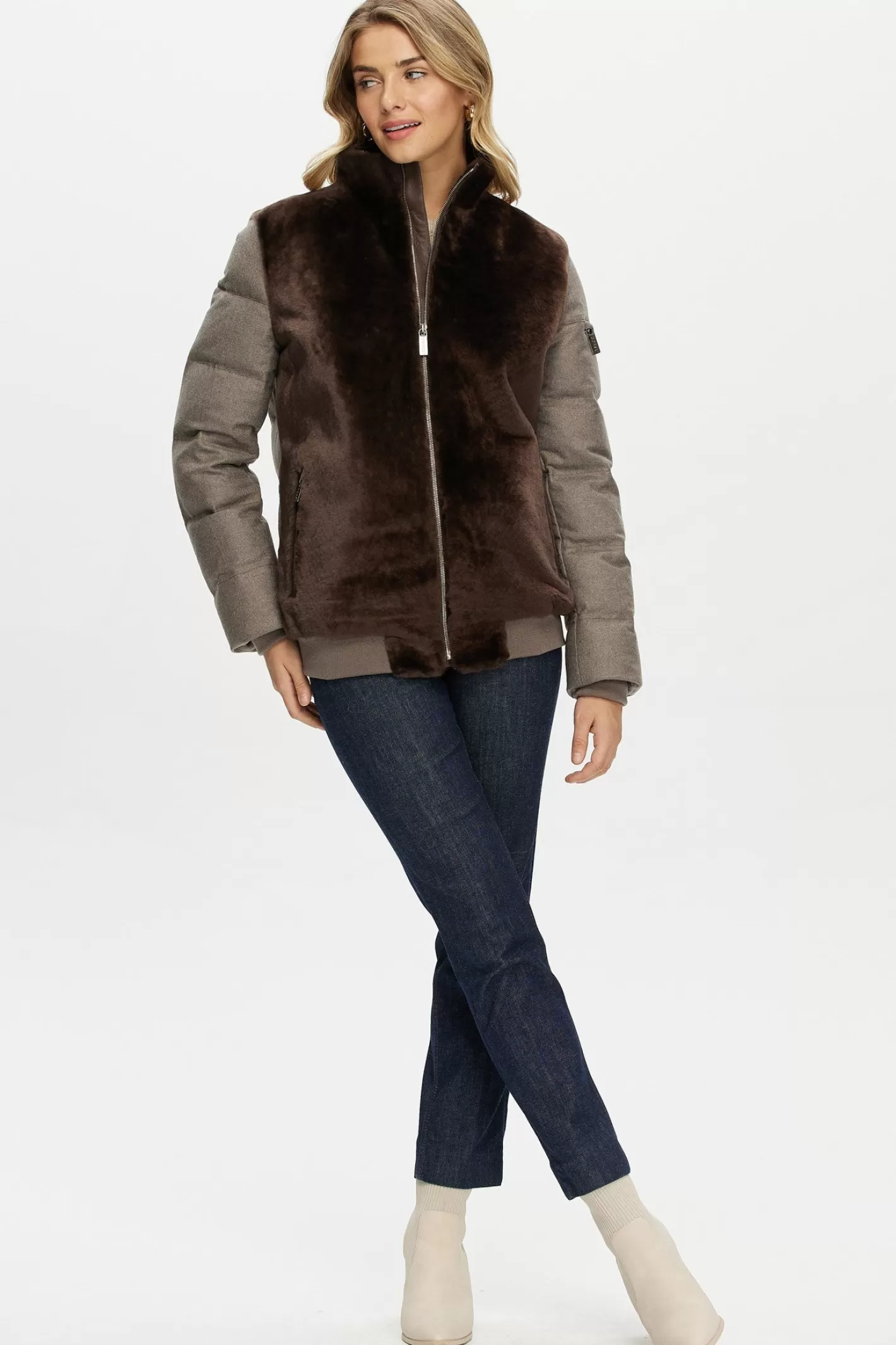 Women GORSKI Montreal Select Shearling Lamb Jacket With Loro Piana Cashmere & Wool Down Sleeves And Back