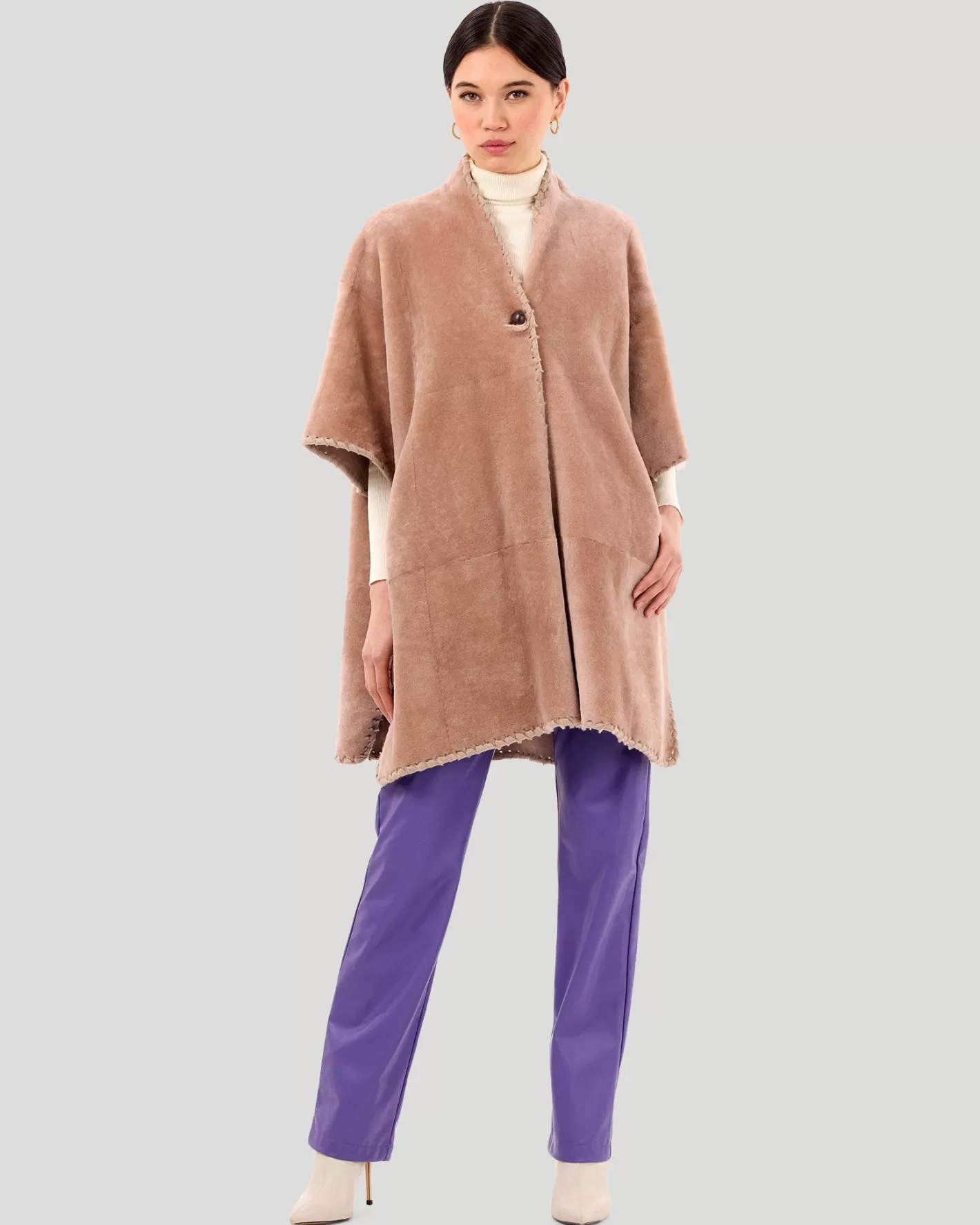 Women GORSKI Montreal Select Shearling Lamb Poncho With Cashmere Embroidery