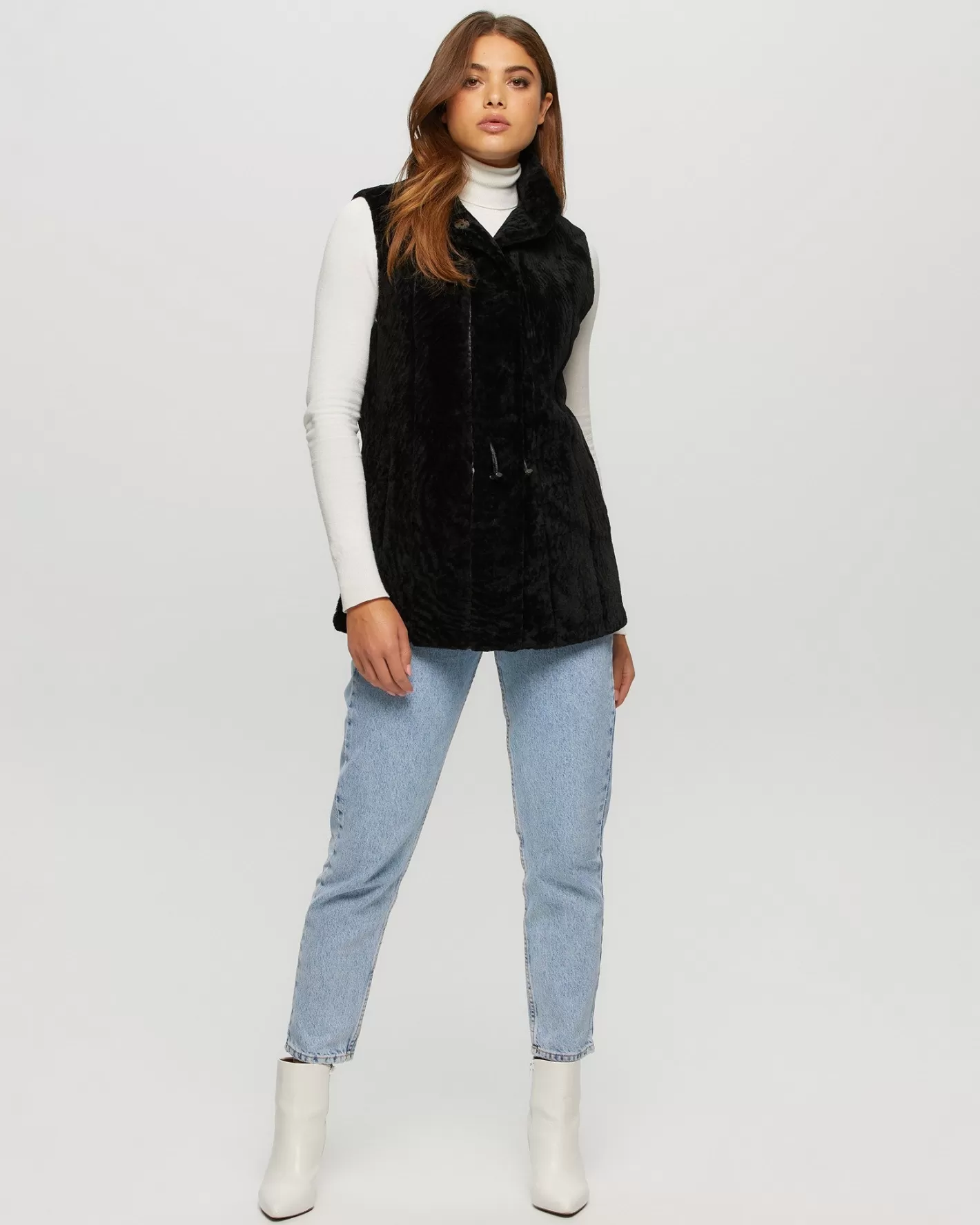 Women GORSKI Montreal Select Shearling Lamb Vest Reversible To Taffeta