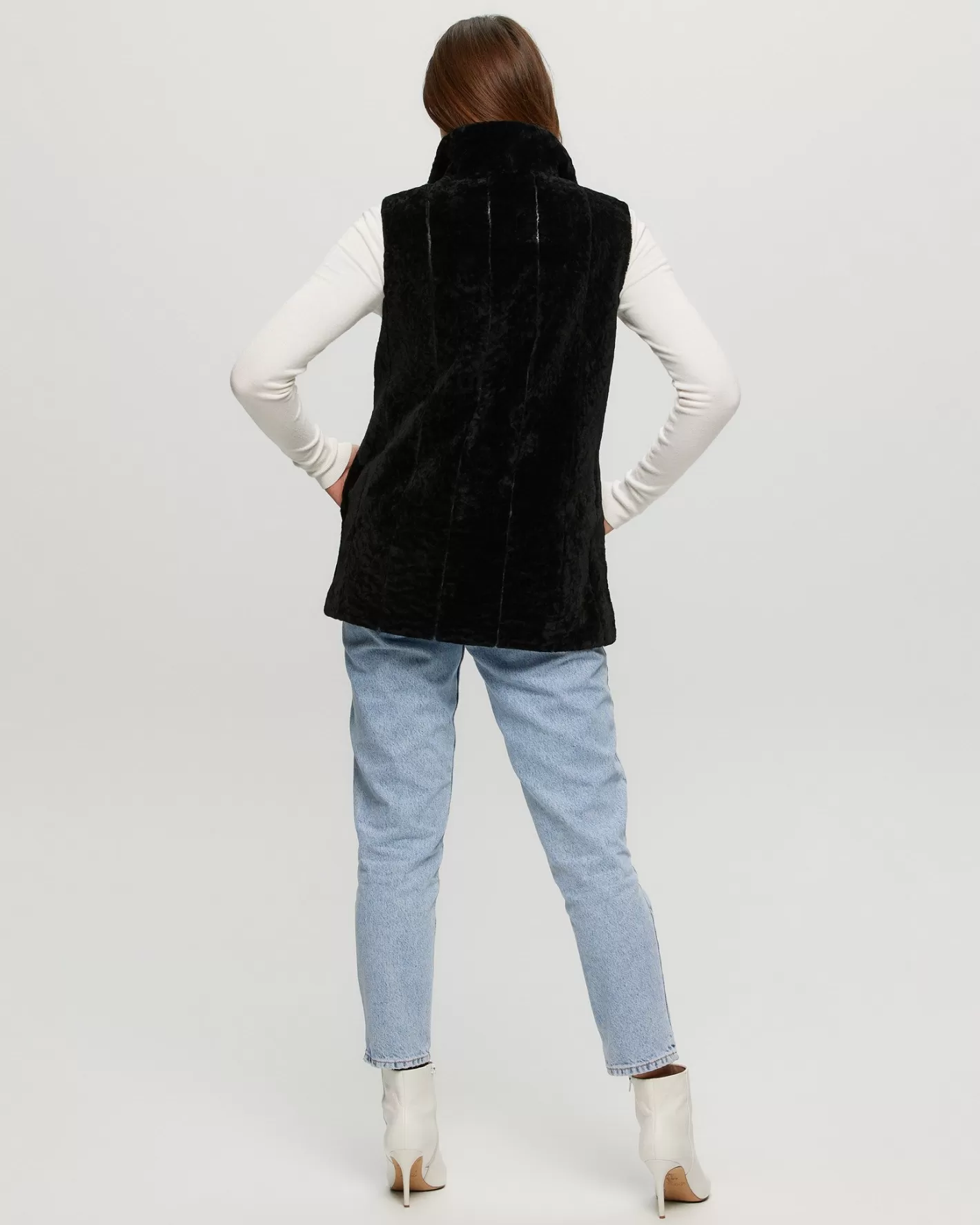 Women GORSKI Montreal Select Shearling Lamb Vest Reversible To Taffeta