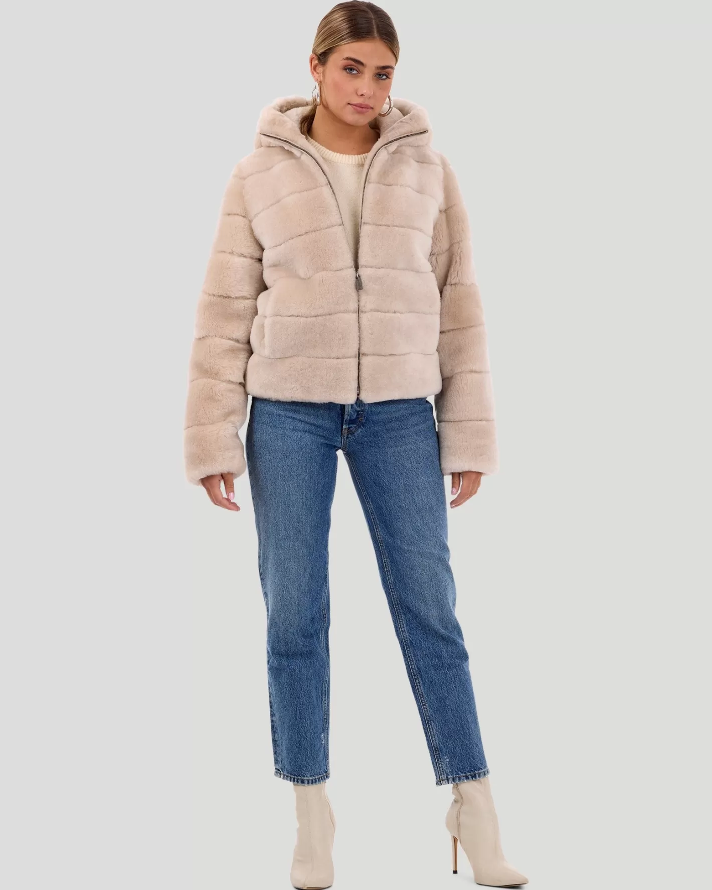 Women GORSKI Montreal Select Shearling Lamb Zip Jacket With Hood