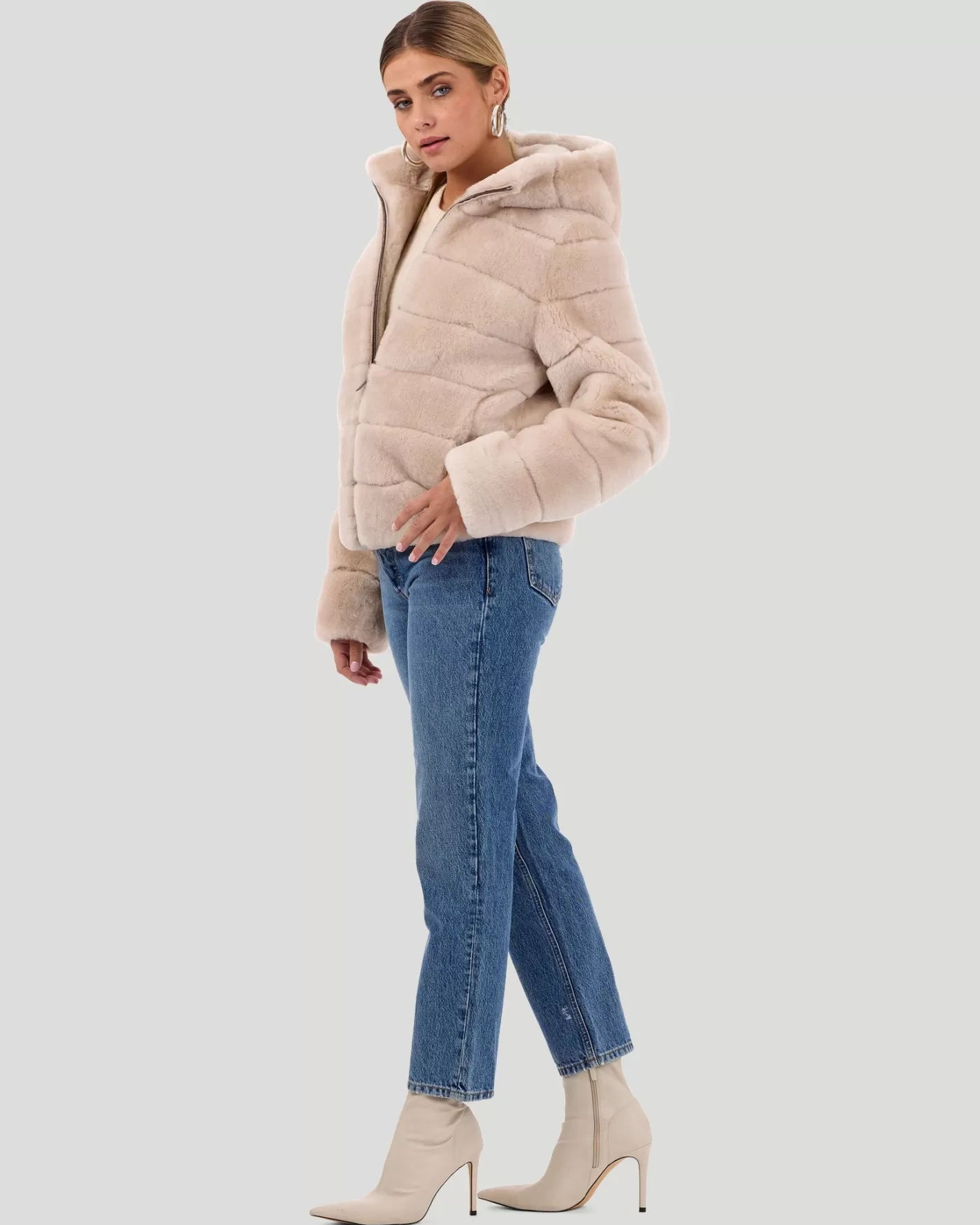 Women GORSKI Montreal Select Shearling Lamb Zip Jacket With Hood