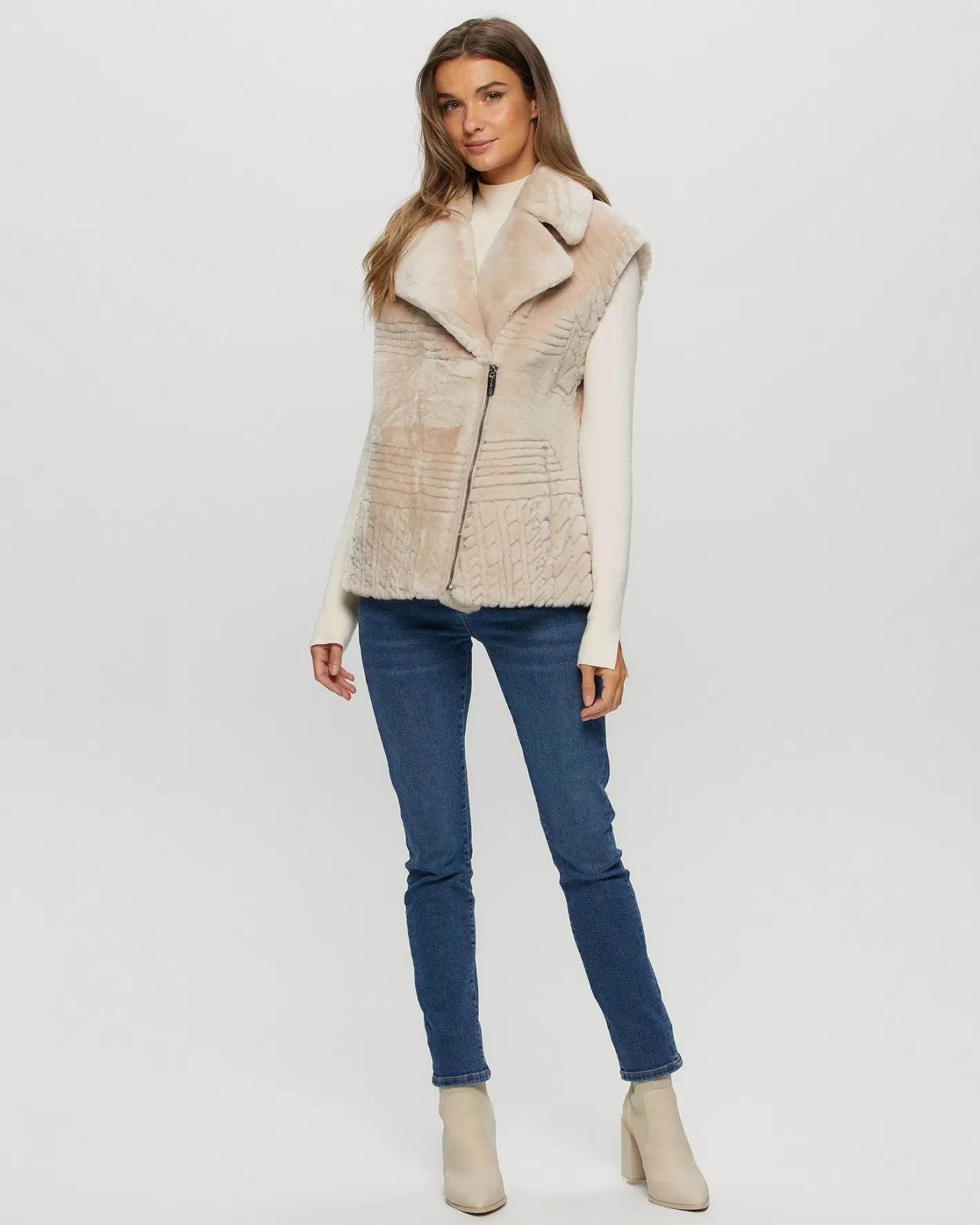 Women GORSKI Montreal Select Shearling Lamb Zip Vest With Grooved Pattern