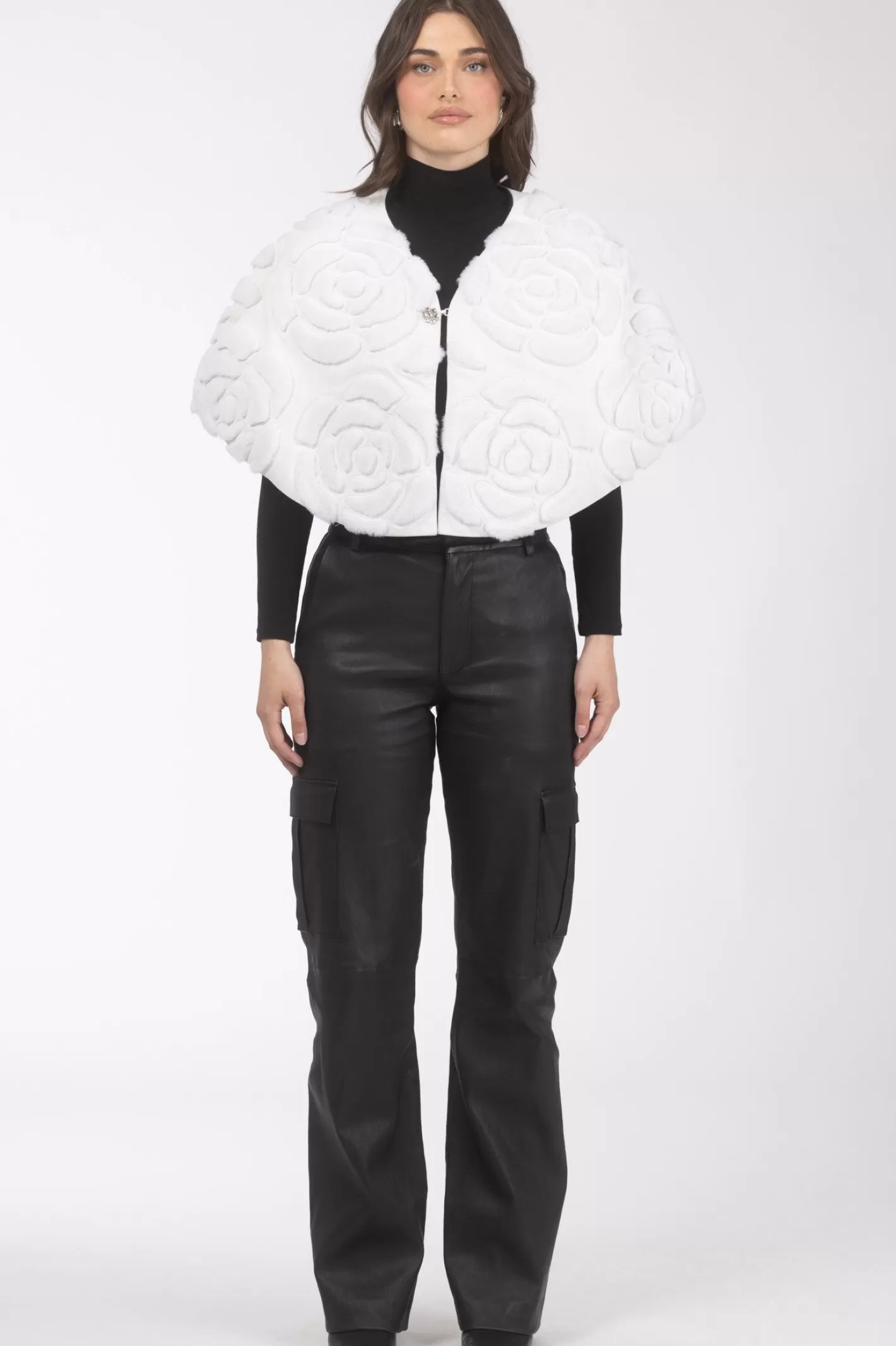 Women GORSKI Montreal Select Shearling Lamb/Suede Floral Embroidered Stole Reversible To Loro Piana Cashmere & Wool