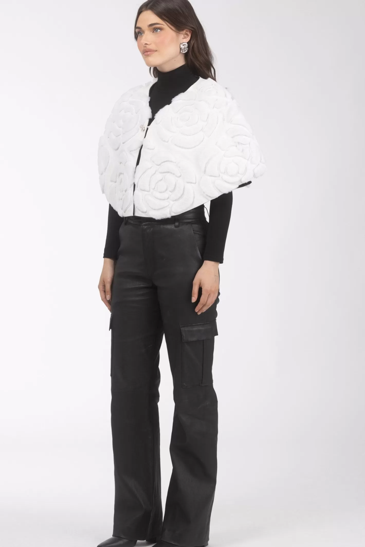 Women GORSKI Montreal Select Shearling Lamb/Suede Floral Embroidered Stole Reversible To Loro Piana Cashmere & Wool