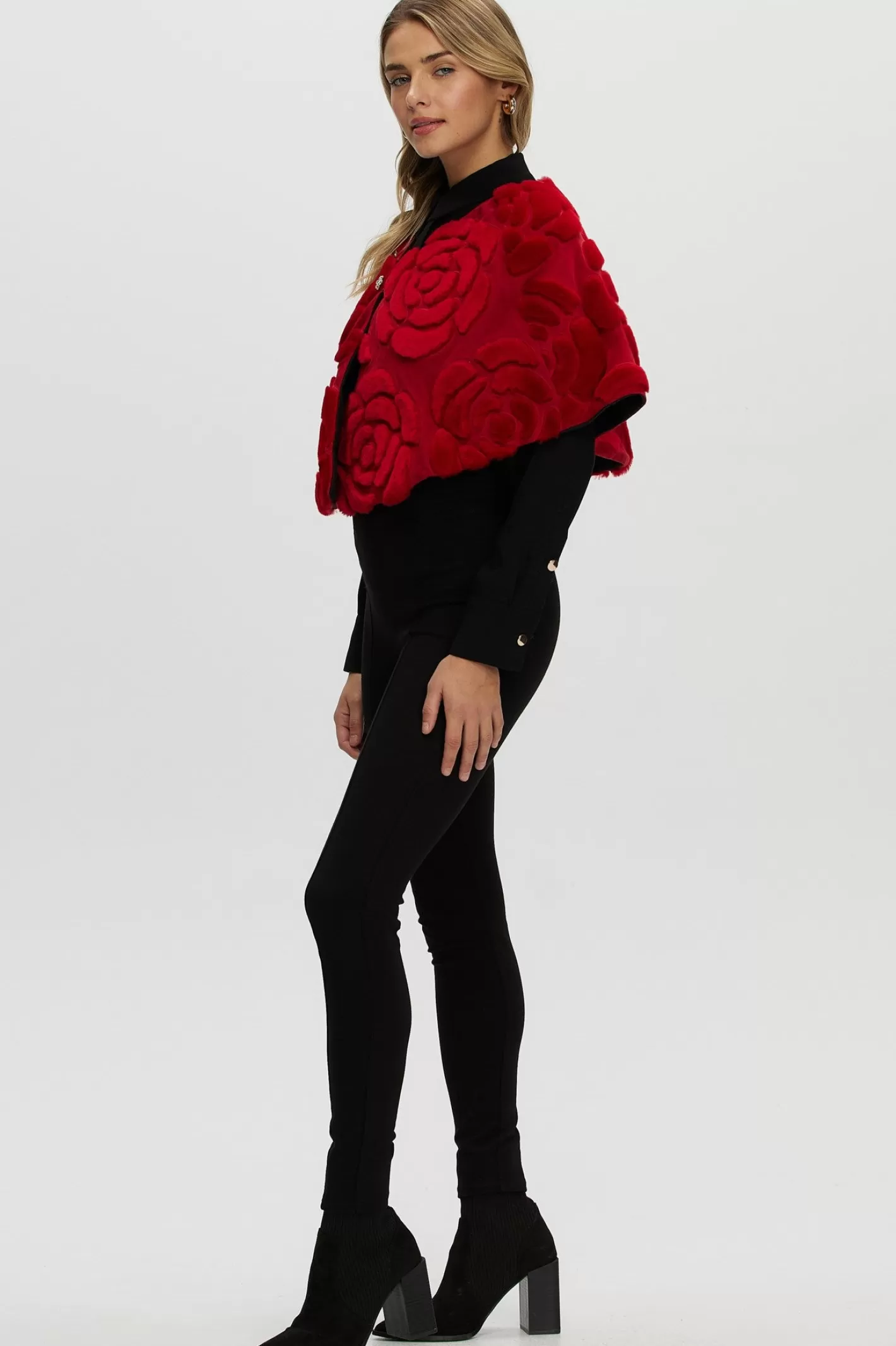 Women GORSKI Montreal Select Shearling Lamb/Suede Floral Embroidered Stole Reversible To Loro Piana Cashmere & Wool