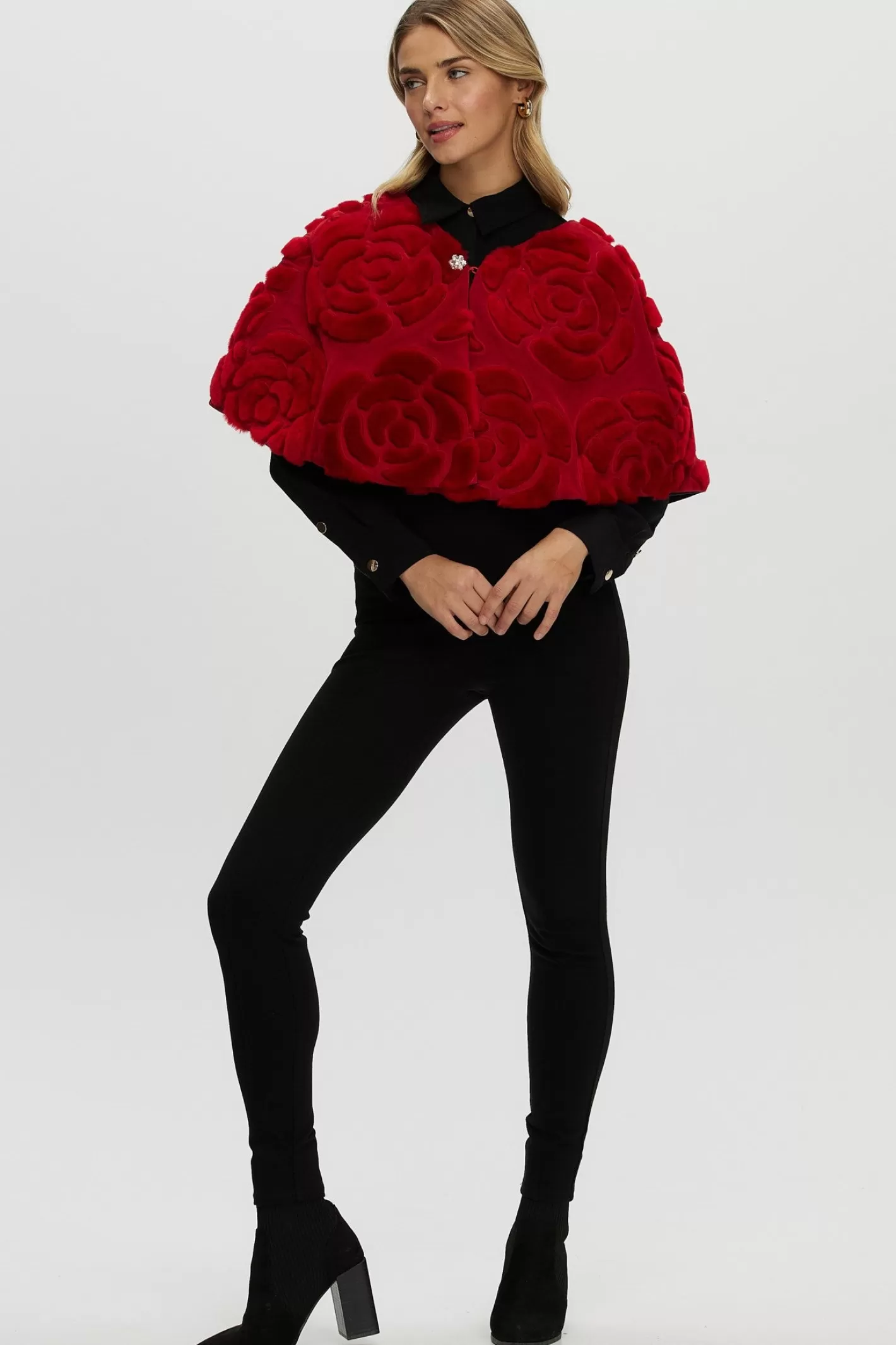 Women GORSKI Montreal Select Shearling Lamb/Suede Floral Embroidered Stole Reversible To Loro Piana Cashmere & Wool