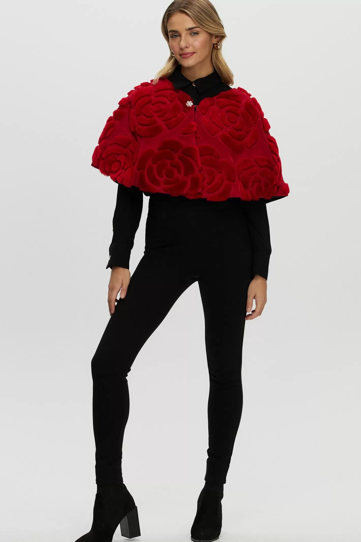 Women GORSKI Montreal Select Shearling Lamb/Suede Floral Embroidered Stole Reversible To Loro Piana Cashmere & Wool