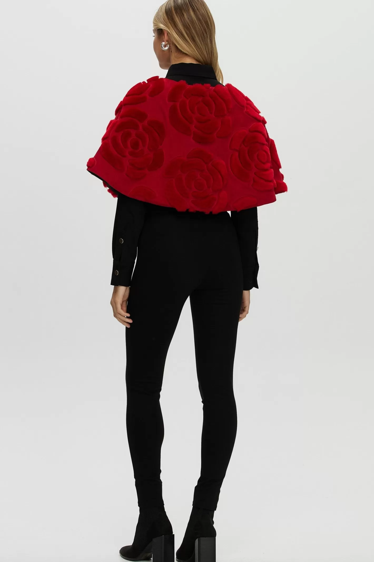 Women GORSKI Montreal Select Shearling Lamb/Suede Floral Embroidered Stole Reversible To Loro Piana Cashmere & Wool