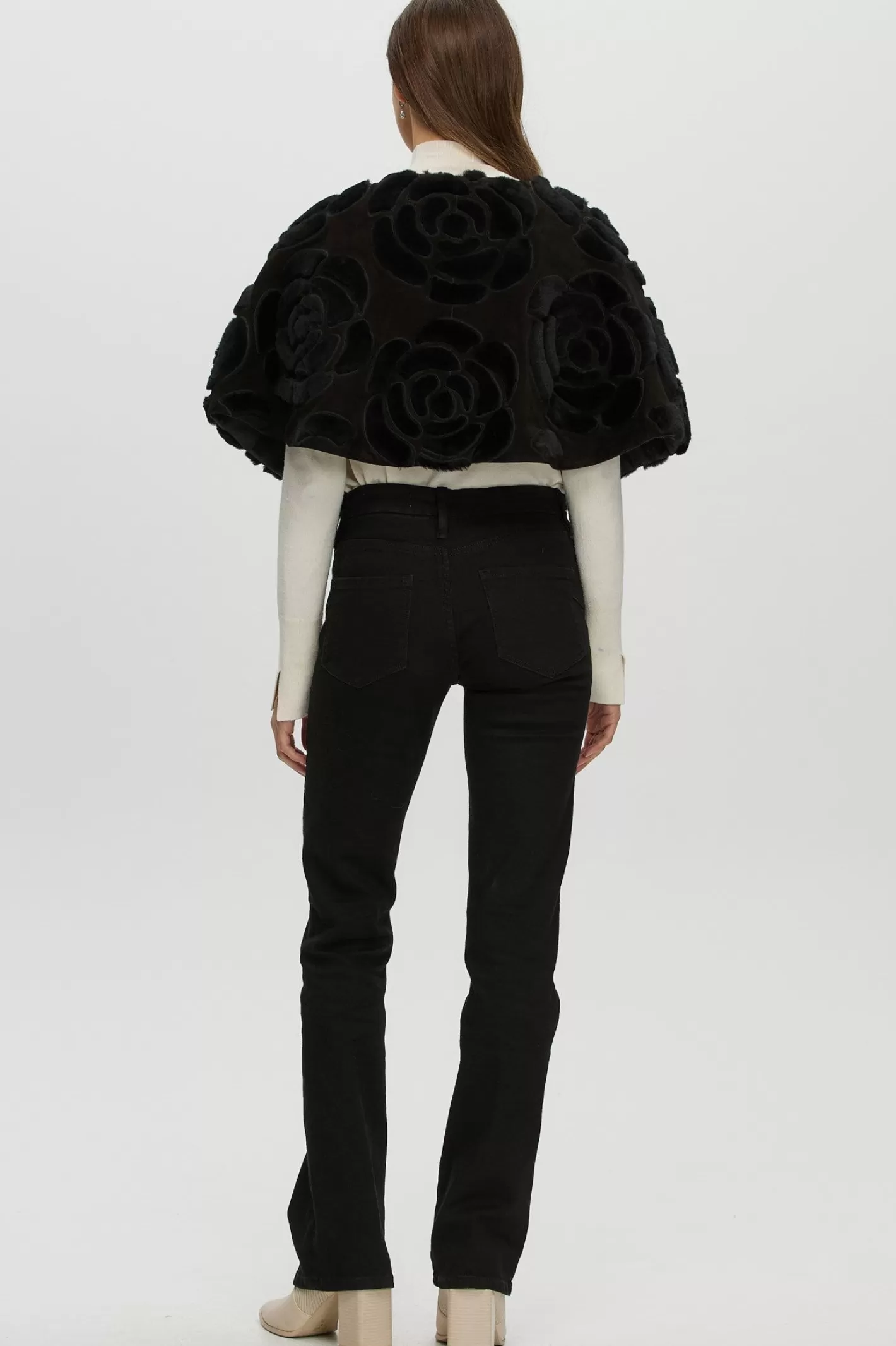 Women GORSKI Montreal Select Shearling Lamb/Suede Floral Embroidered Stole Reversible To Loro Piana Cashmere & Wool