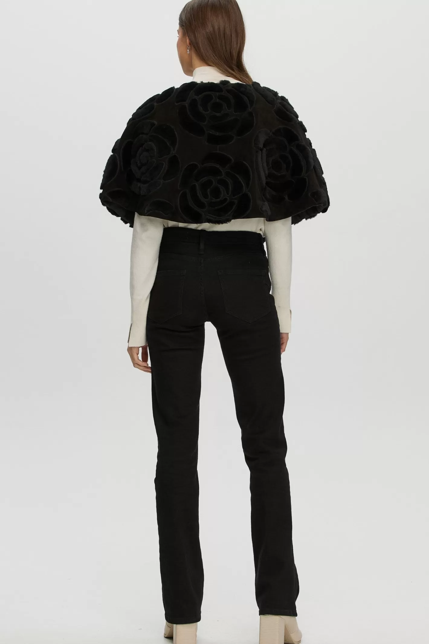 Women GORSKI Montreal Select Shearling Lamb/Suede Floral Embroidered Stole Reversible To Loro Piana Cashmere & Wool