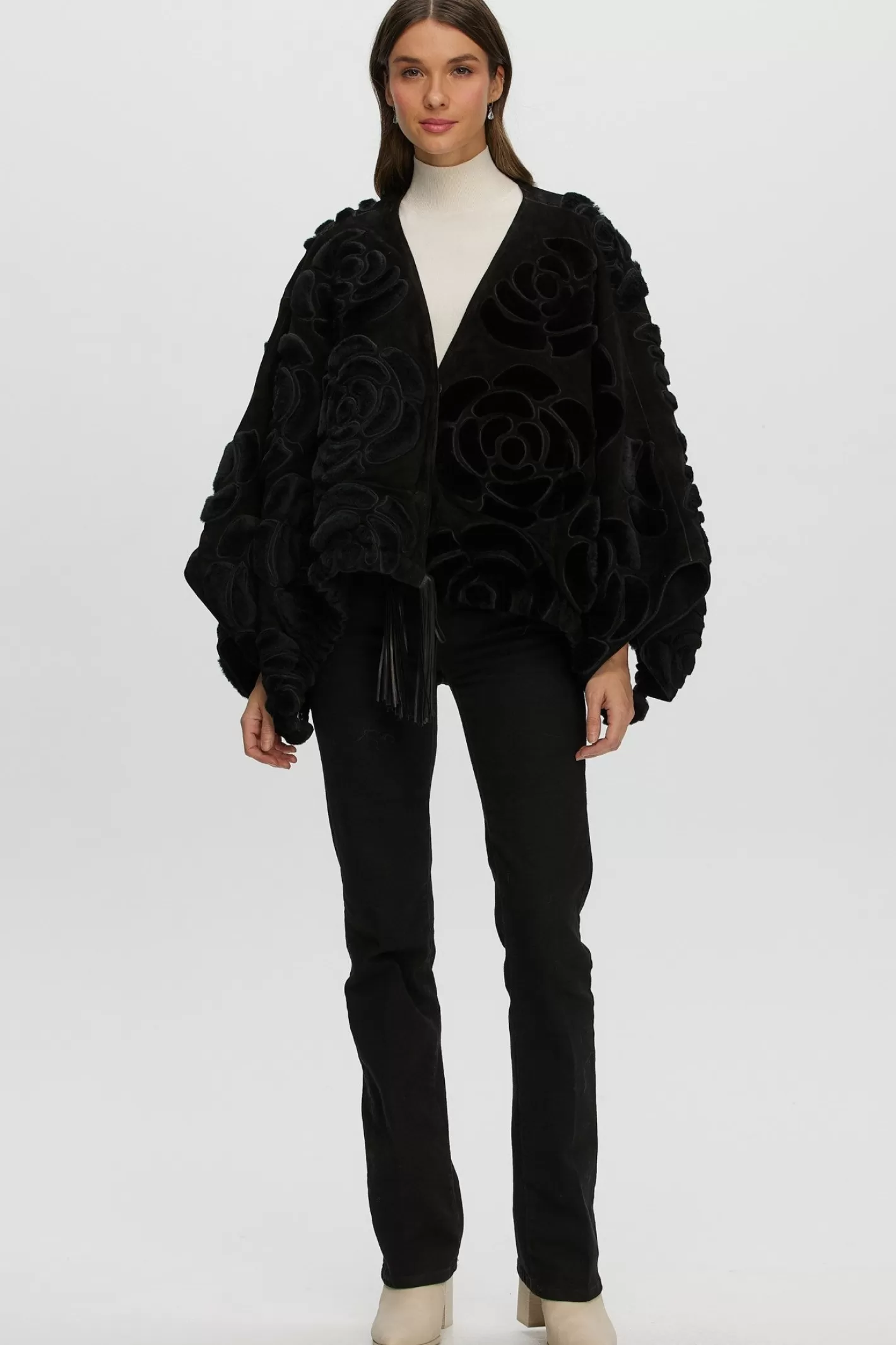 Women GORSKI Montreal Select Shearling/Suede Lamb Floral Embroidered Jacket Reversible To Loro Piana Cashmere & Wool