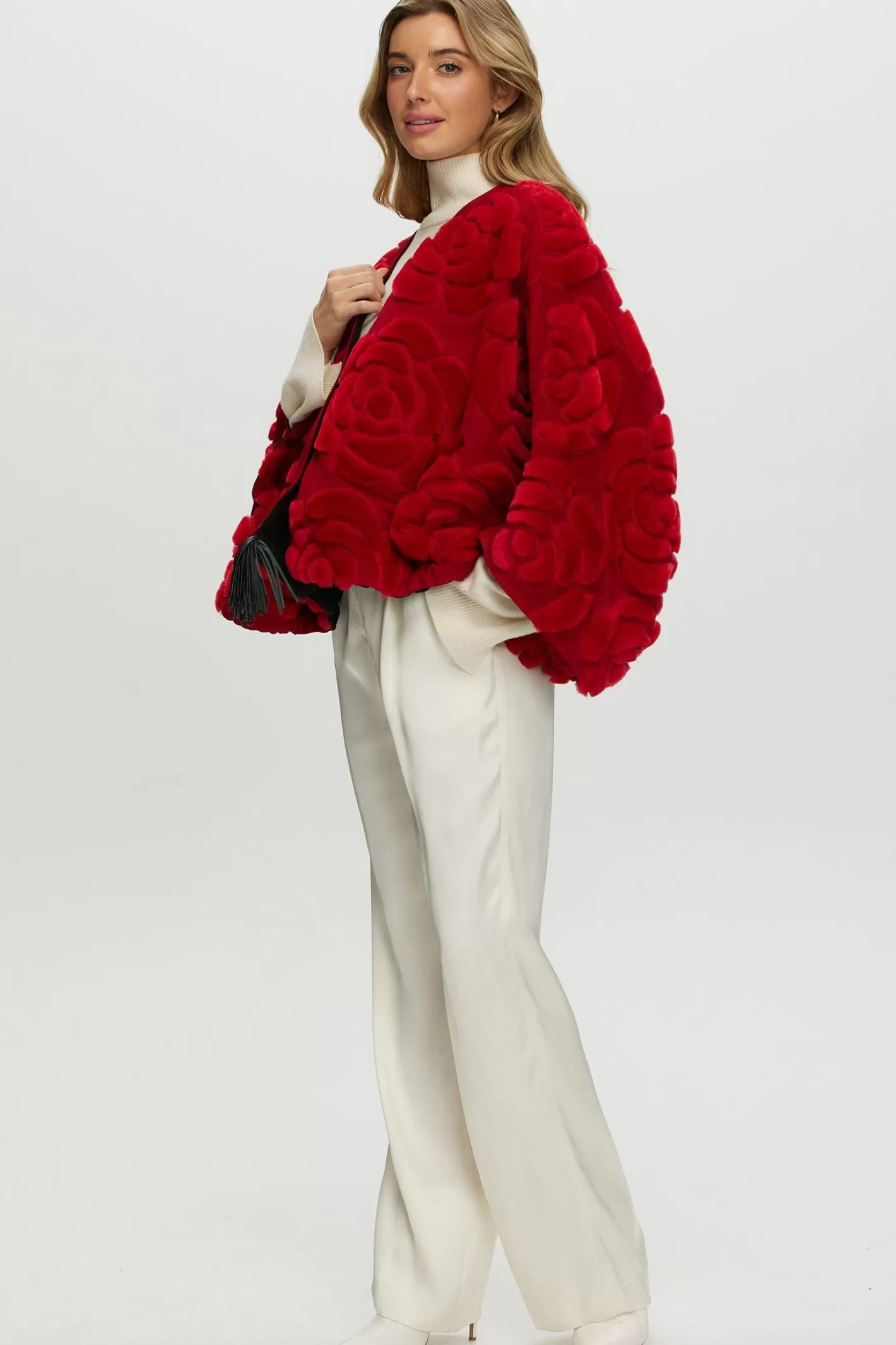 Women GORSKI Montreal Select Shearling/Suede Lamb Floral Embroidered Jacket Reversible To Loro Piana Cashmere & Wool