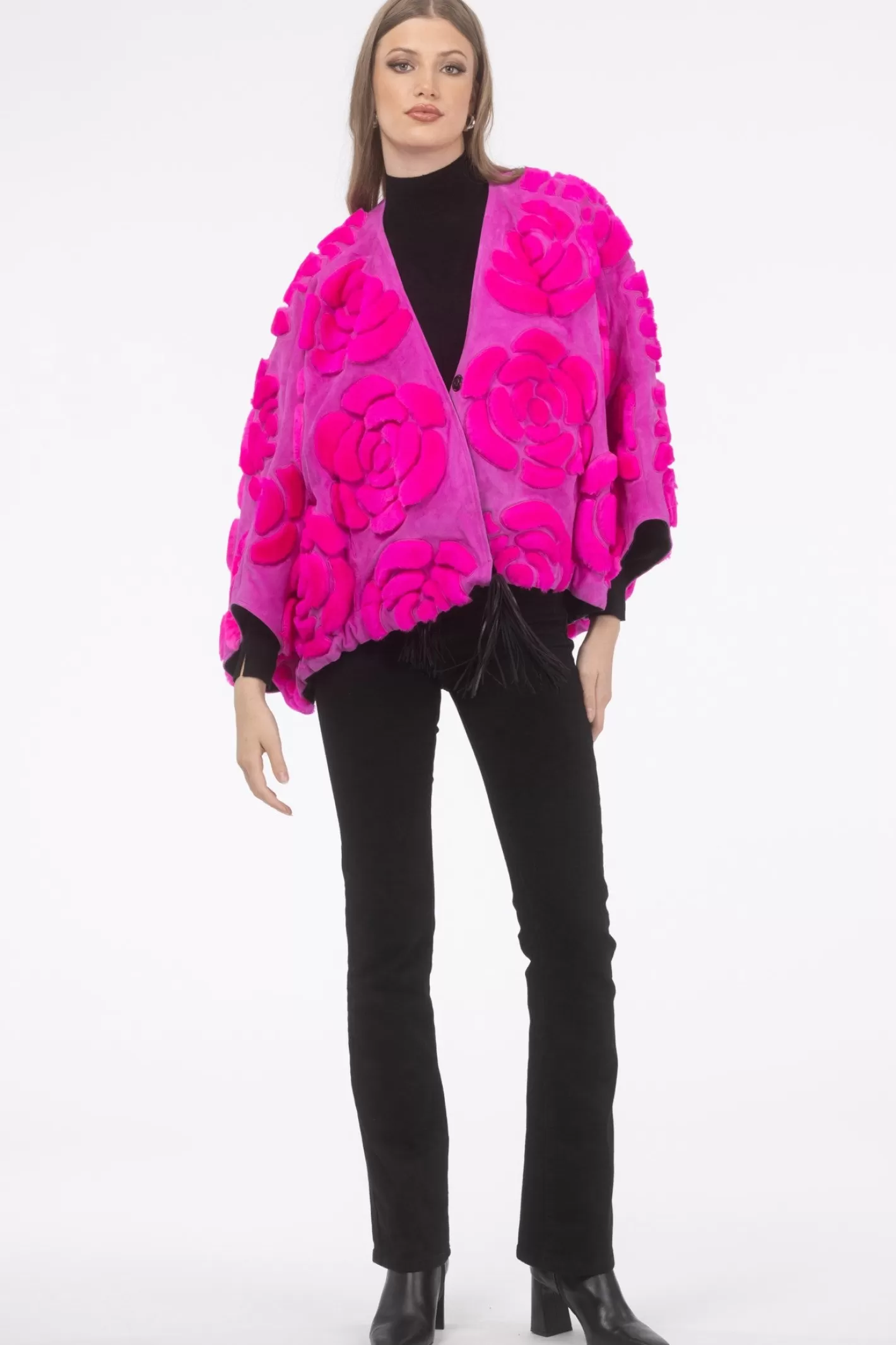Women GORSKI Montreal Select Shearling/Suede Lamb Floral Embroidered Jacket Reversible To Loro Piana Cashmere & Wool