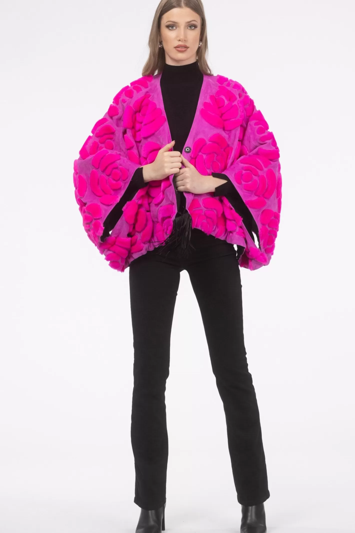 Women GORSKI Montreal Select Shearling/Suede Lamb Floral Embroidered Jacket Reversible To Loro Piana Cashmere & Wool