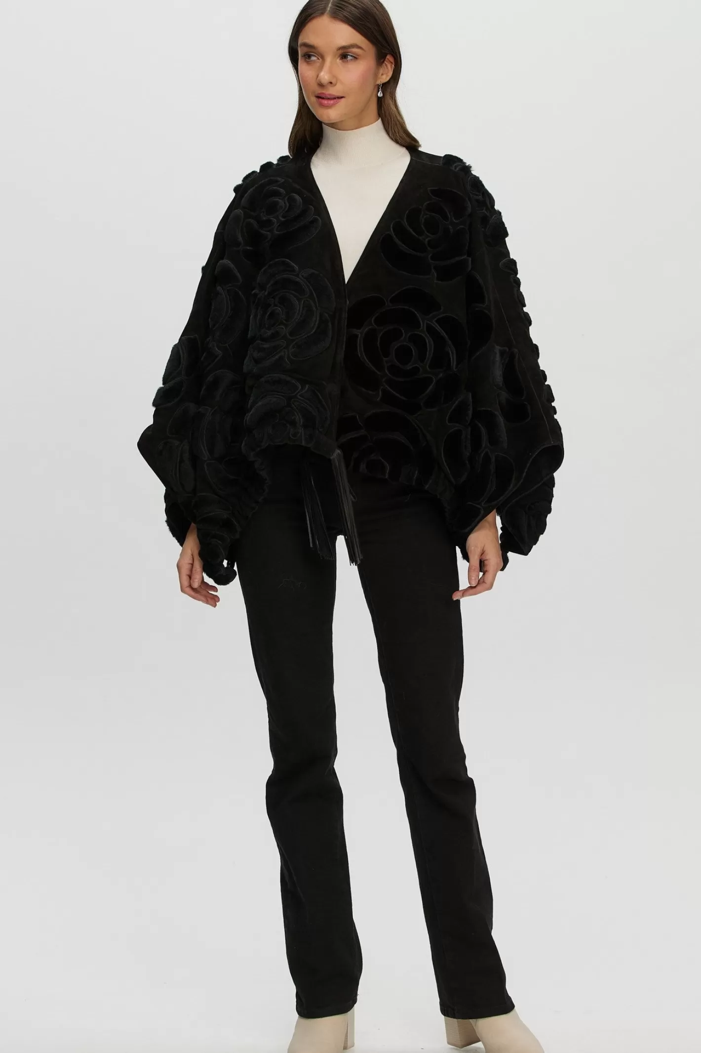 Women GORSKI Montreal Select Shearling/Suede Lamb Floral Embroidered Jacket Reversible To Loro Piana Cashmere & Wool