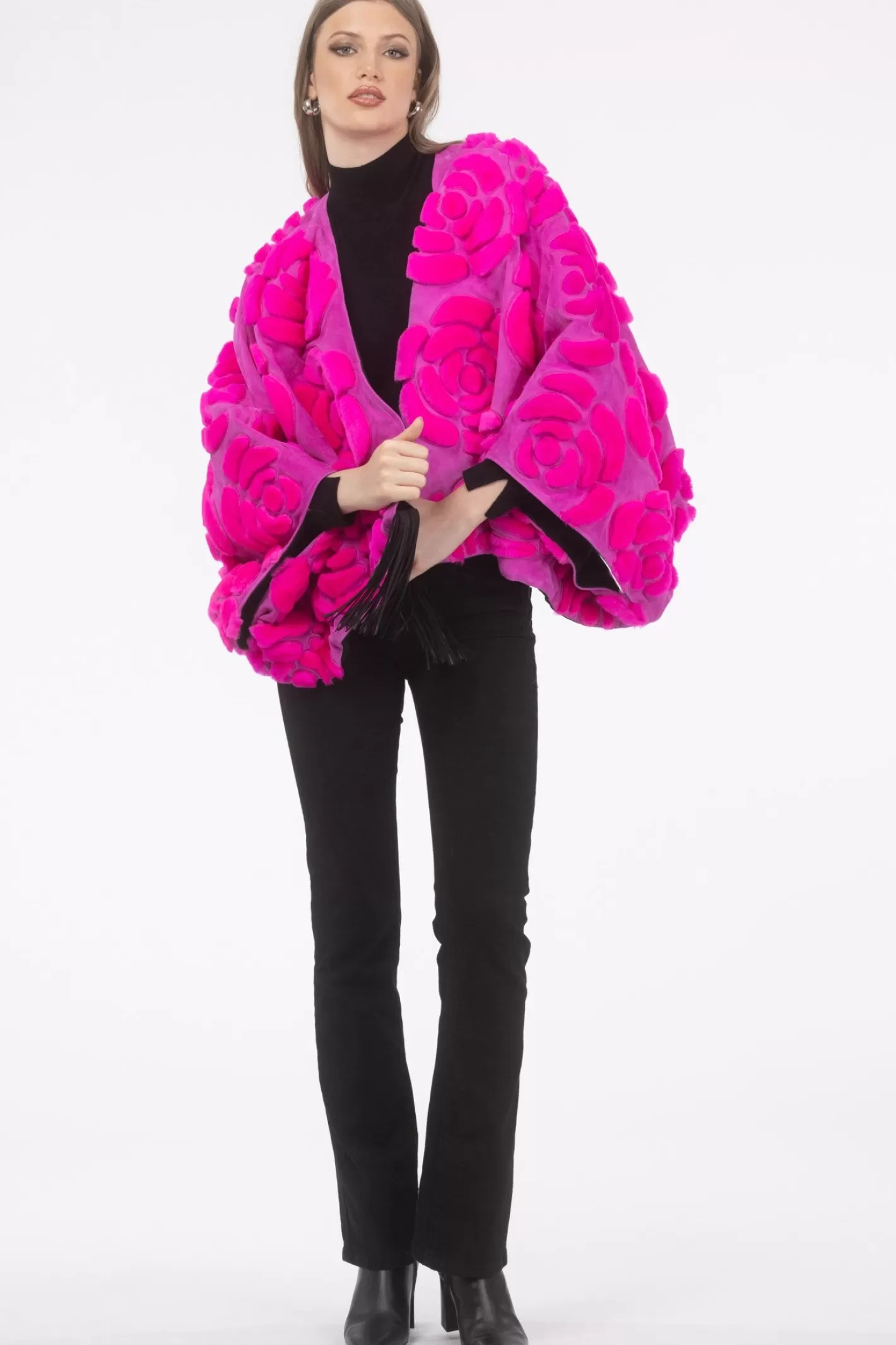 Women GORSKI Montreal Select Shearling/Suede Lamb Floral Embroidered Jacket Reversible To Loro Piana Cashmere & Wool
