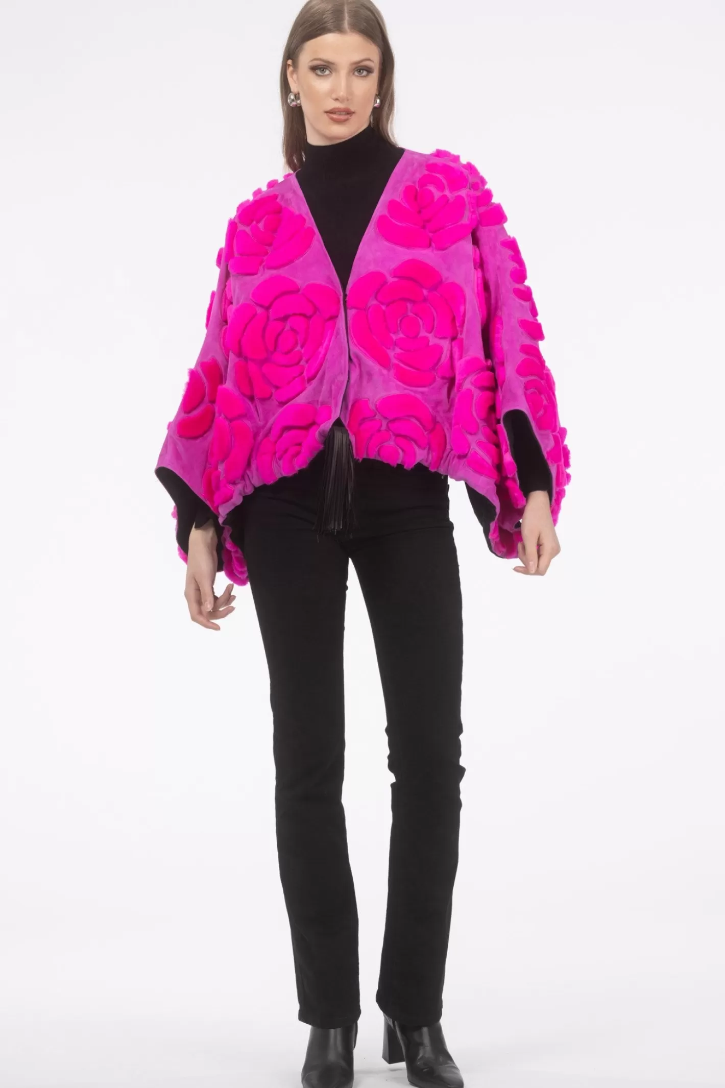 Women GORSKI Montreal Select Shearling/Suede Lamb Floral Embroidered Jacket Reversible To Loro Piana Cashmere & Wool