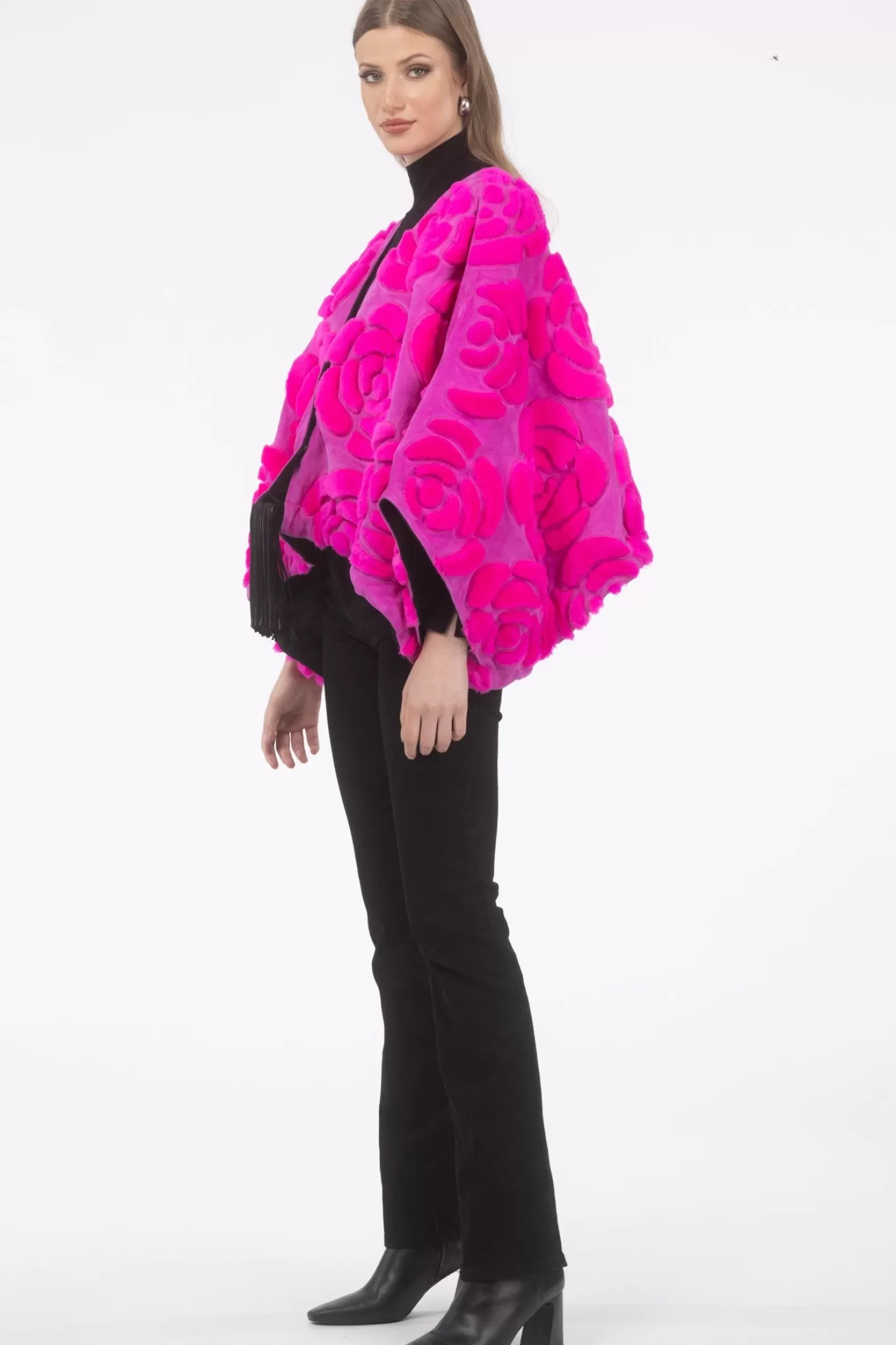 Women GORSKI Montreal Select Shearling/Suede Lamb Floral Embroidered Jacket Reversible To Loro Piana Cashmere & Wool