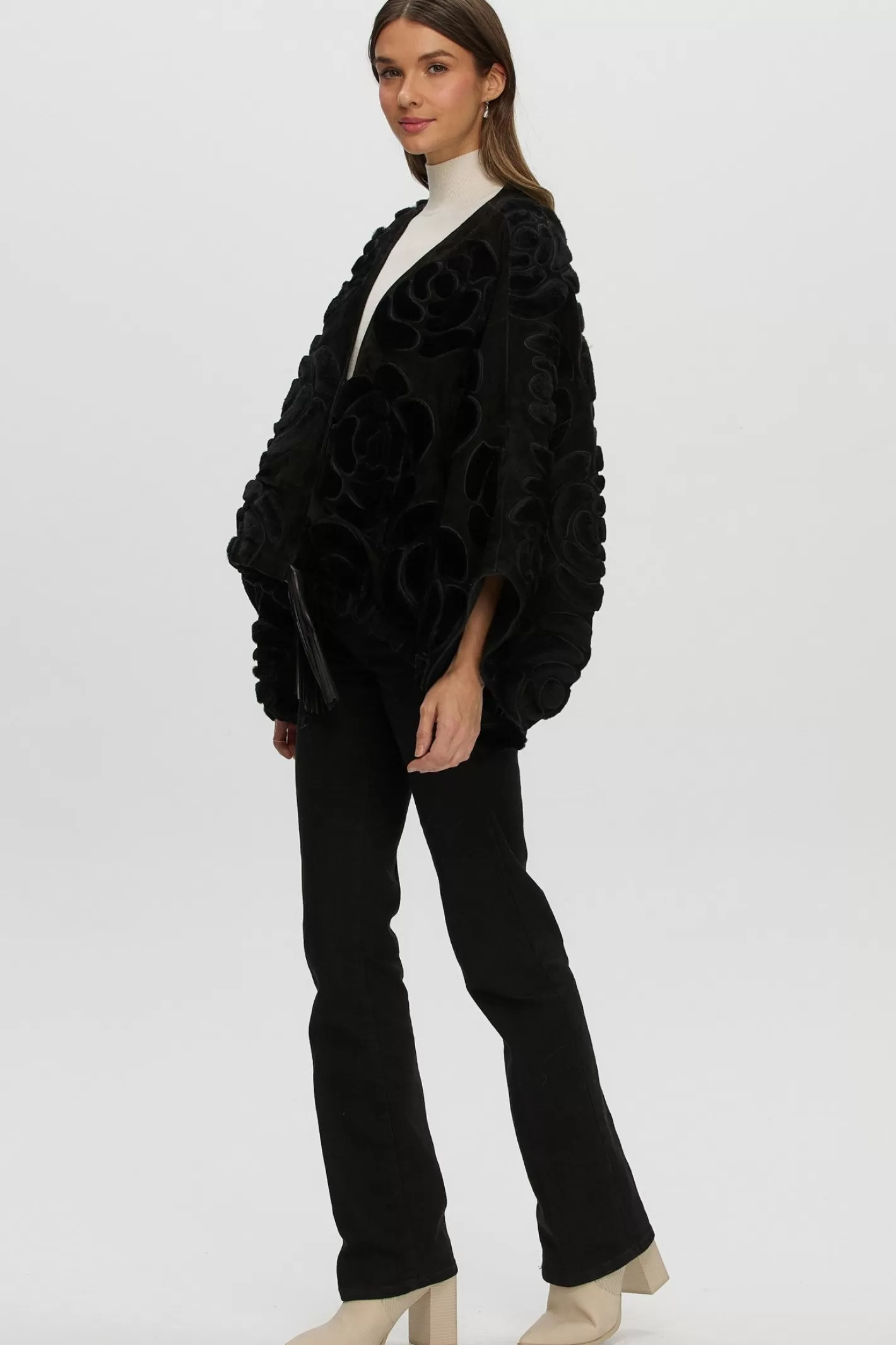 Women GORSKI Montreal Select Shearling/Suede Lamb Floral Embroidered Jacket Reversible To Loro Piana Cashmere & Wool