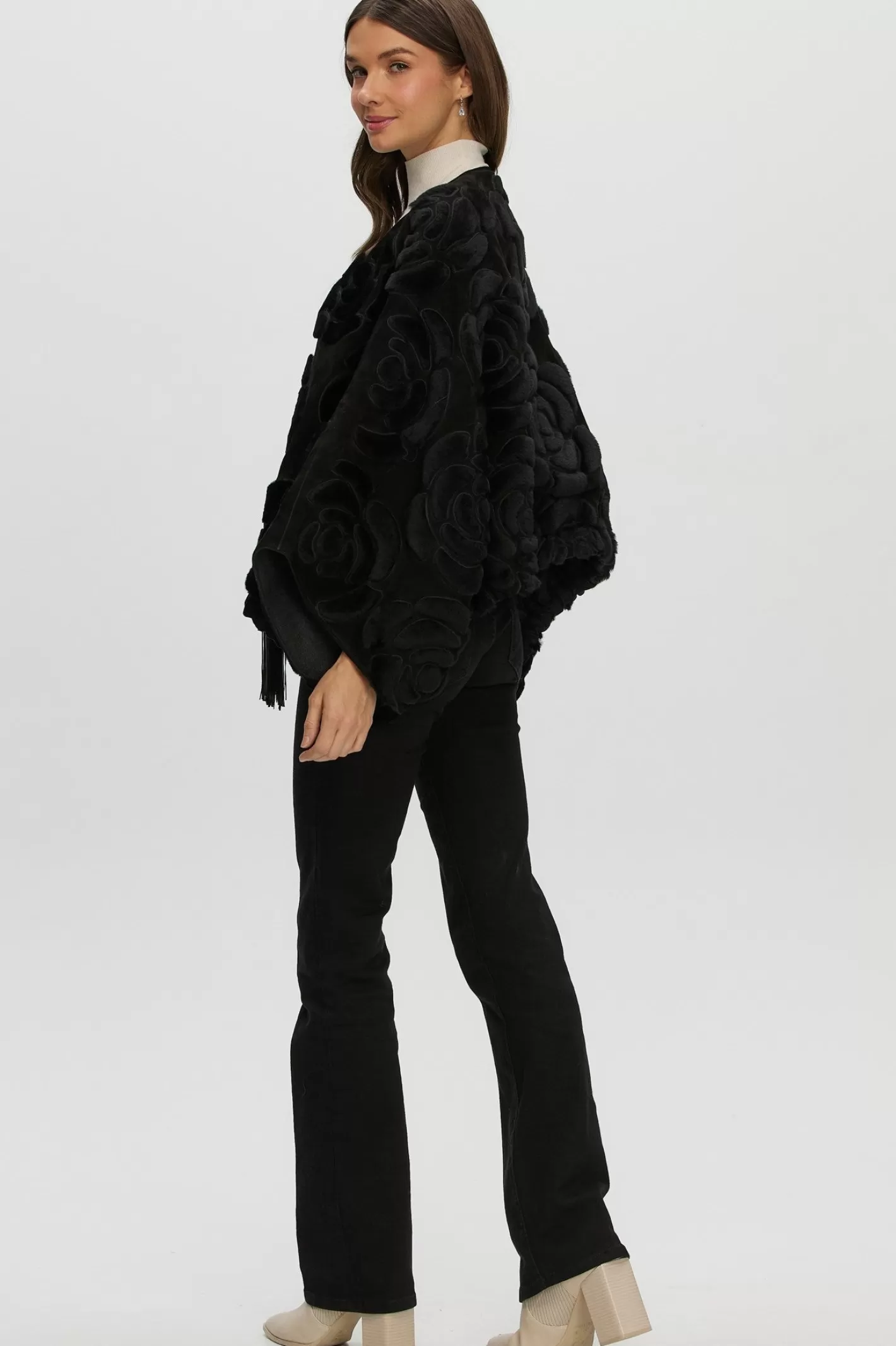 Women GORSKI Montreal Select Shearling/Suede Lamb Floral Embroidered Jacket Reversible To Loro Piana Cashmere & Wool