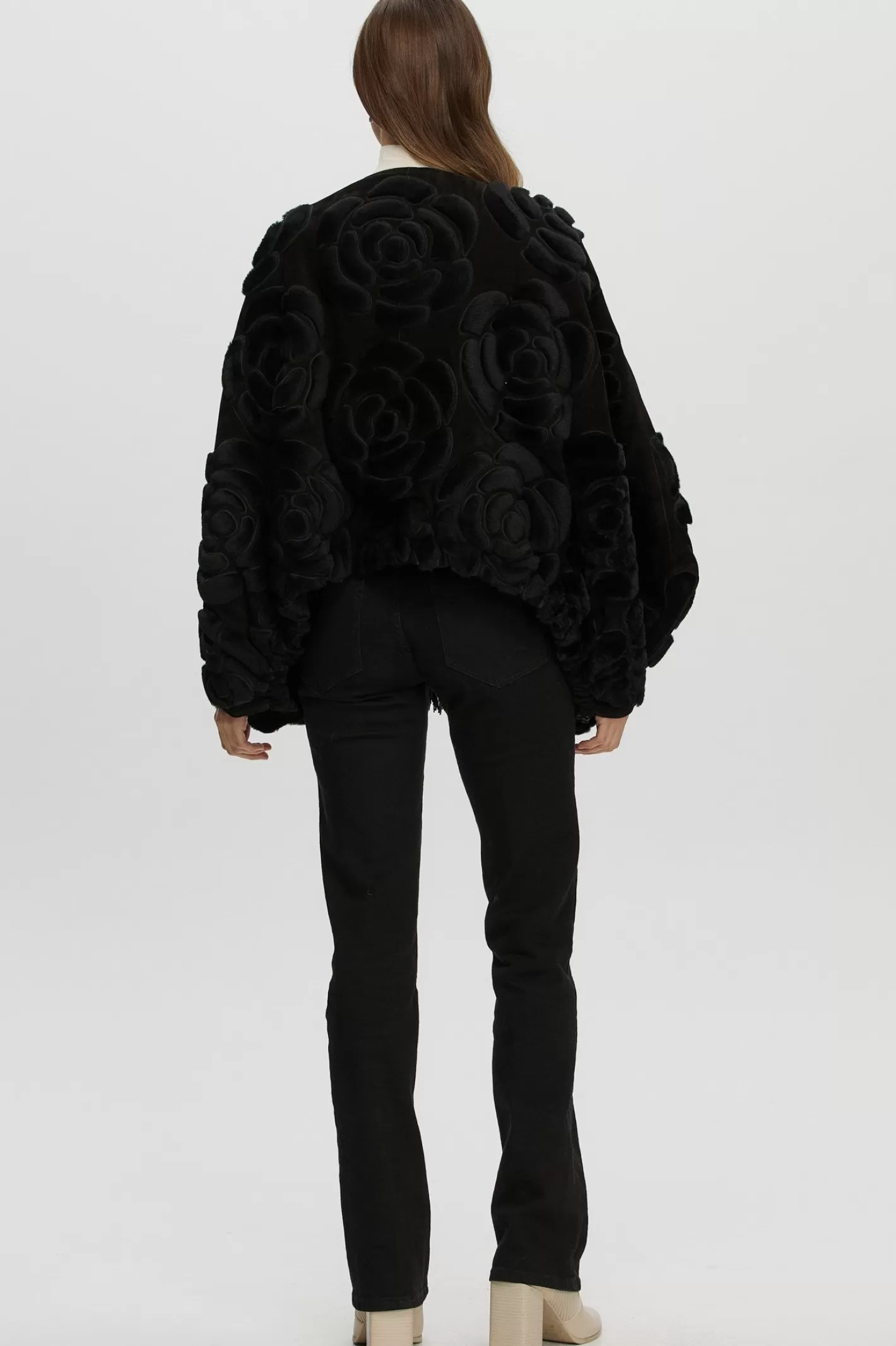 Women GORSKI Montreal Select Shearling/Suede Lamb Floral Embroidered Jacket Reversible To Loro Piana Cashmere & Wool