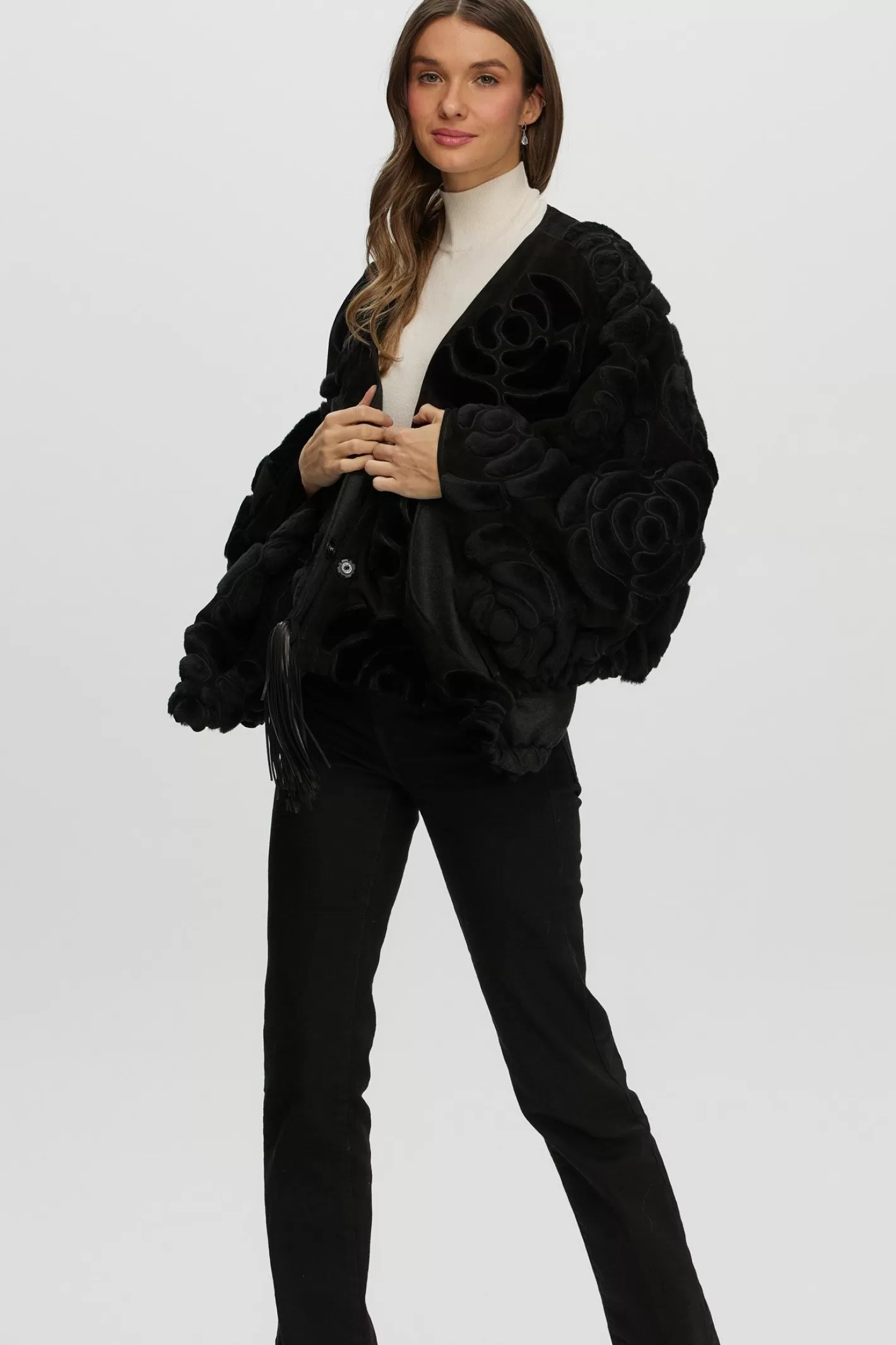 Women GORSKI Montreal Select Shearling/Suede Lamb Floral Embroidered Jacket Reversible To Loro Piana Cashmere & Wool