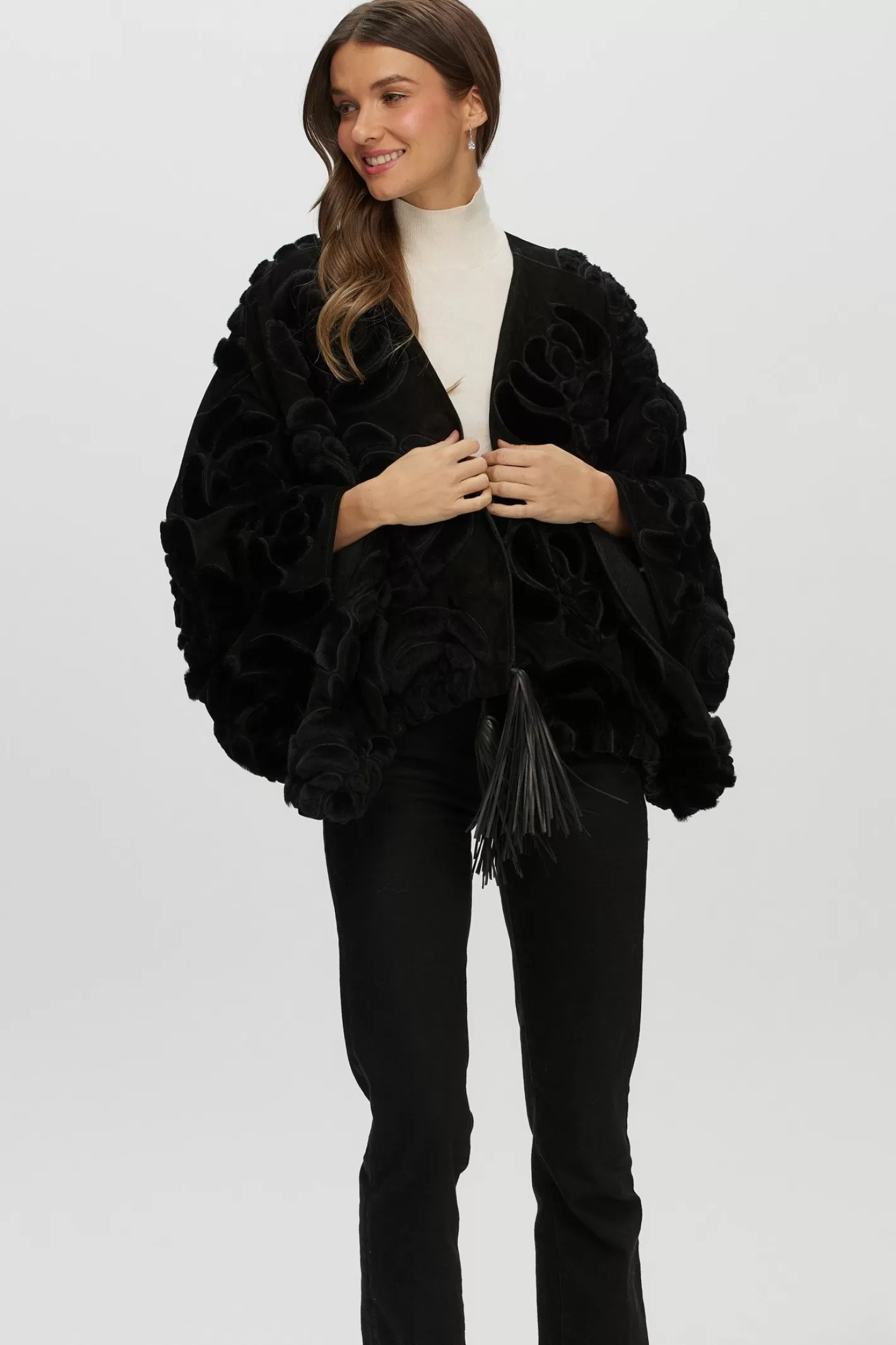 Women GORSKI Montreal Select Shearling/Suede Lamb Floral Embroidered Jacket Reversible To Loro Piana Cashmere & Wool