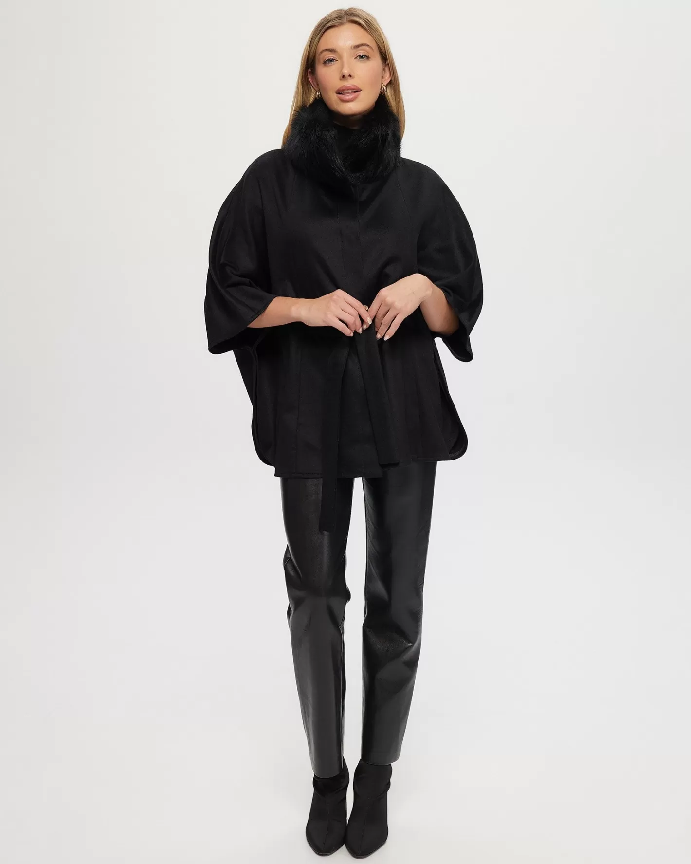 Women GORSKI Montreal Select Wool Belted Cape With Toscana Shearling Lamb Collar