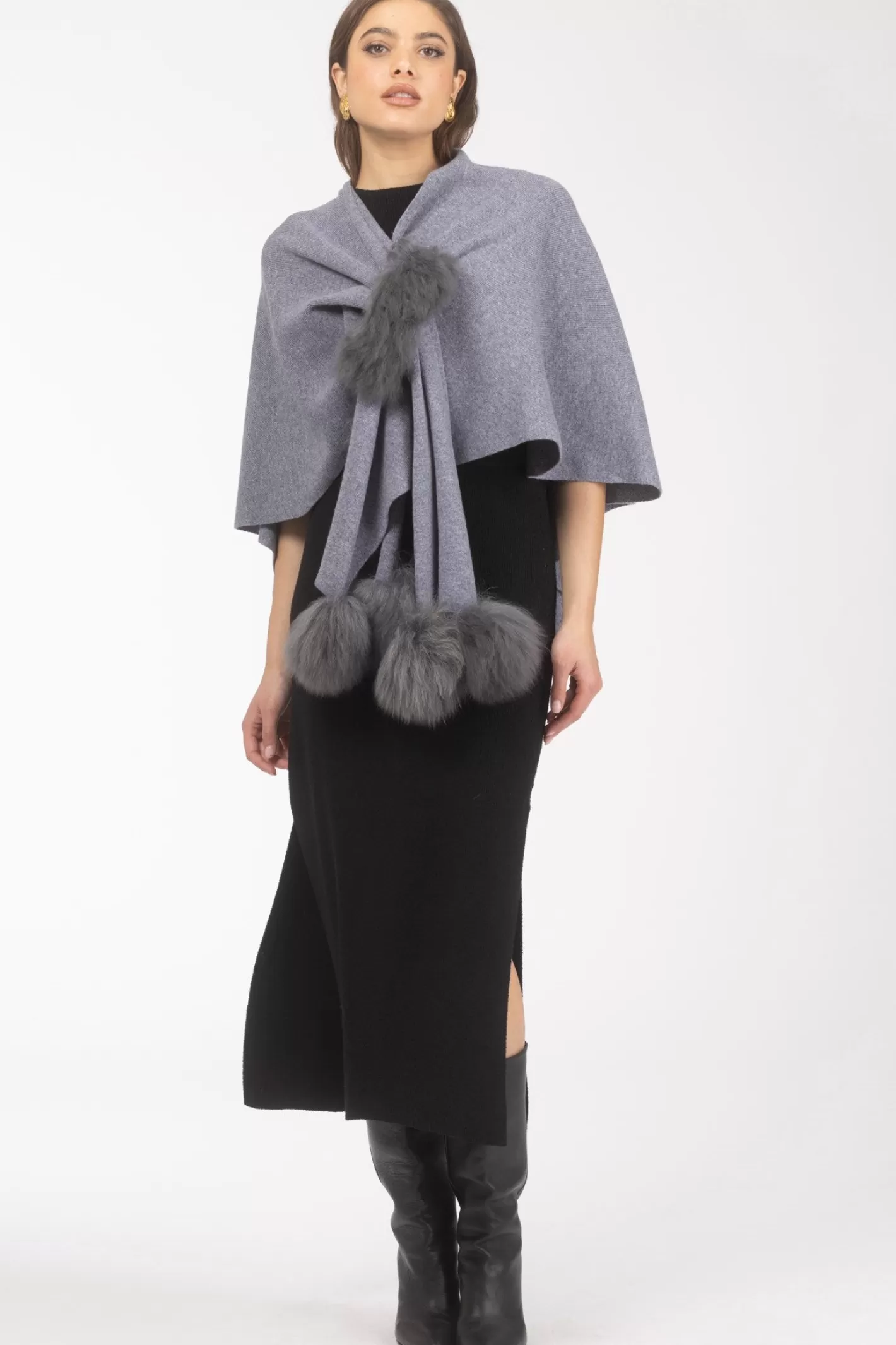 Women GORSKI Montreal Select Wool Capelet With Select Lamb Poms