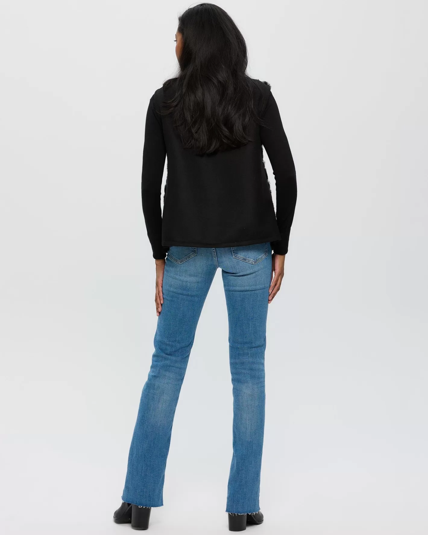 Women GORSKI Montreal SHEARED CASHMERE GOAT COLLARLESS VEST WITH LEATHER INSERTS AND CASHMERE BACK