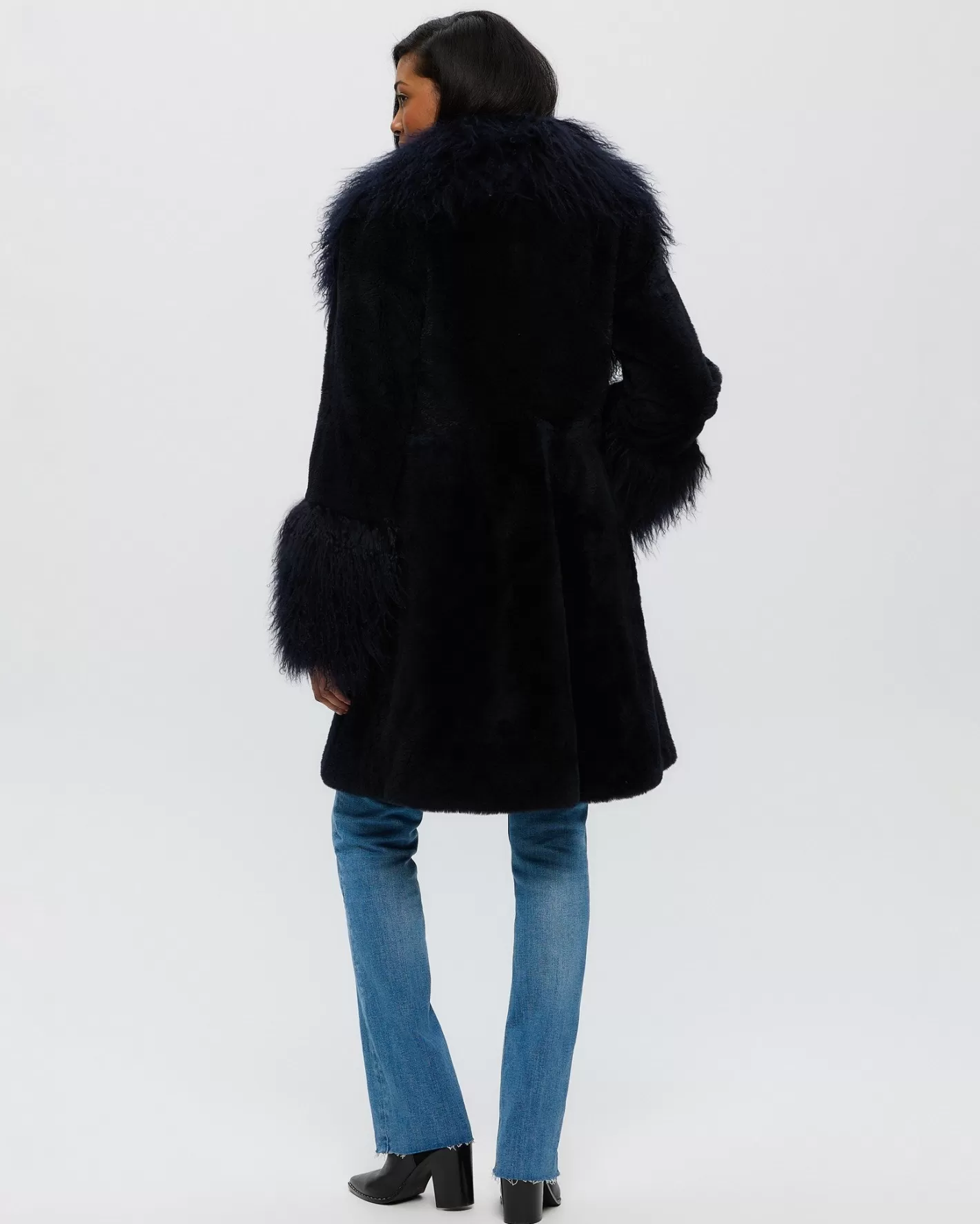 Women GORSKI Montreal SHEARED CASHMERE GOAT STROLLER WITH MONGOLIAN GOAT SHAWL COLLAR & CUFFS