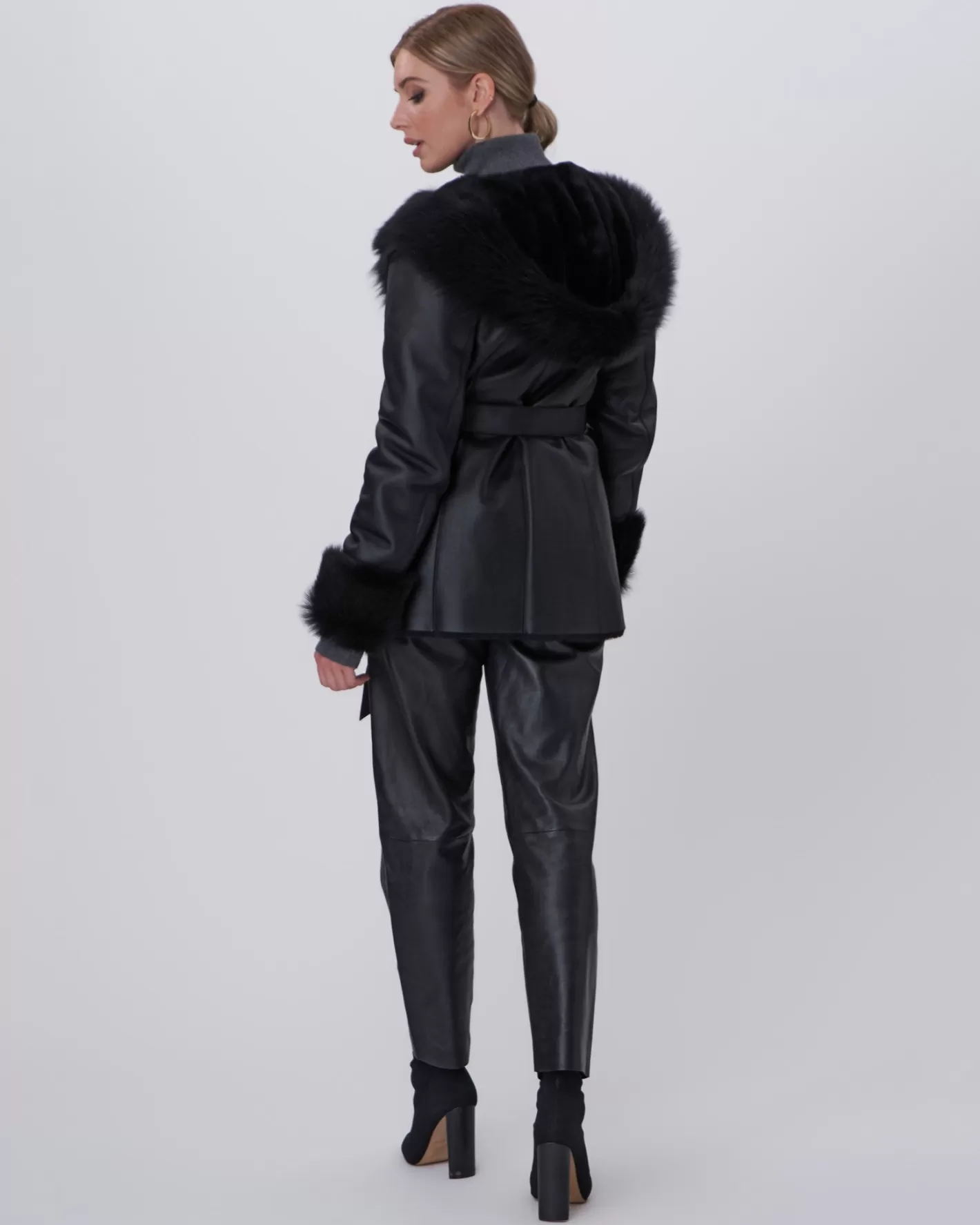 Women GORSKI Montreal Shearling Lamb Hooded Jacket With Toscana Trim And Cuffs, Belt
