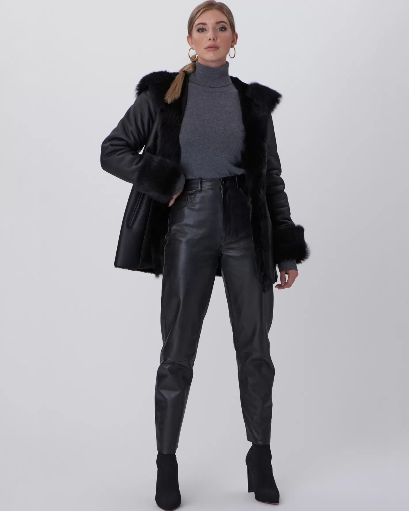 Women GORSKI Montreal Shearling Lamb Hooded Jacket With Toscana Trim And Cuffs, Belt