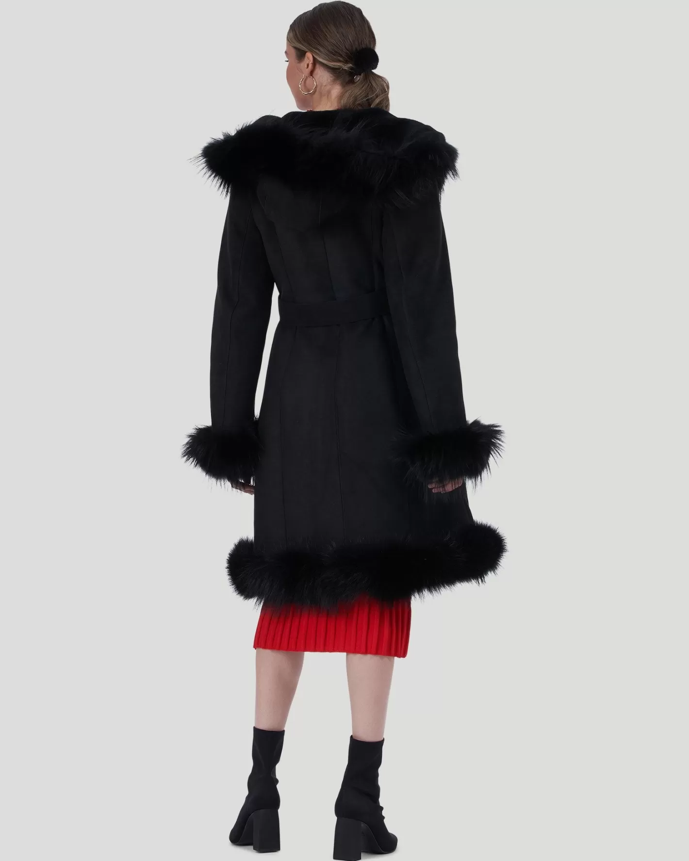 Women GORSKI Montreal Shearling Lamb Short Coat With Toscana Lamb Tuxedo Collar, Hood Trim, Cuffs & Bottom