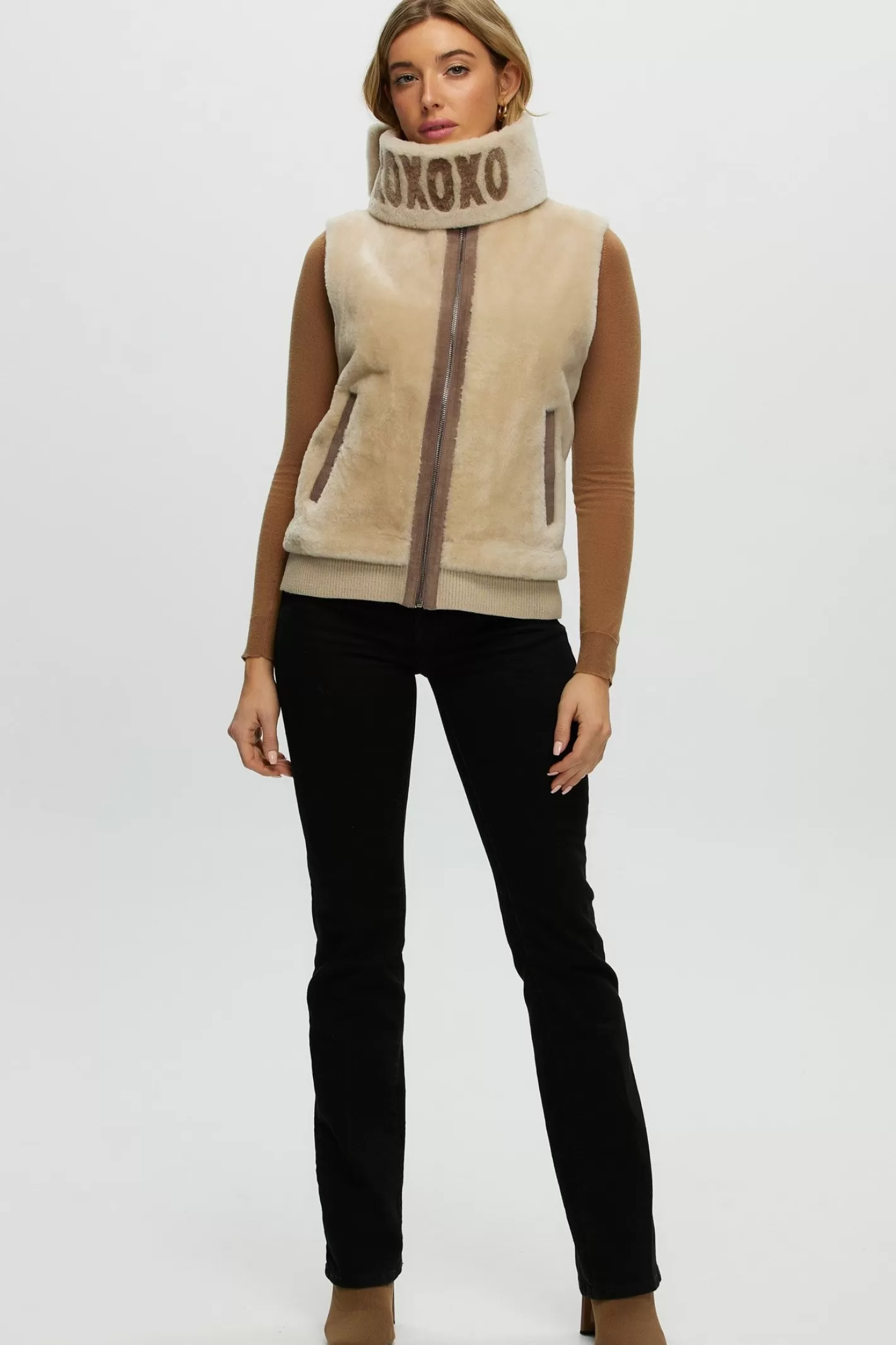 Women GORSKI Montreal Shearling Lamb Zip Vest With Detachable Collar