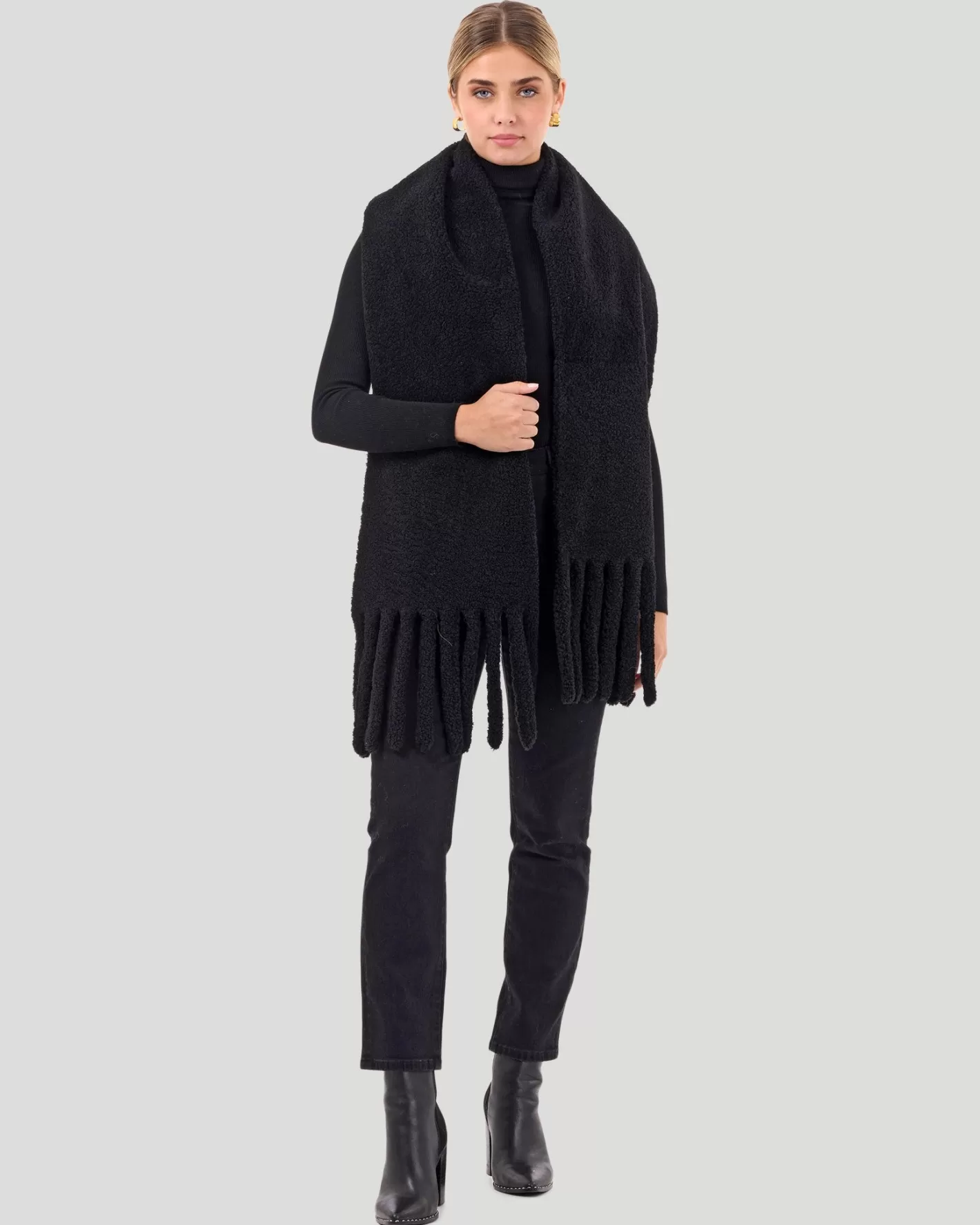 Women GORSKI Montreal Silky Select Shearling Lamb Stole With Fringes