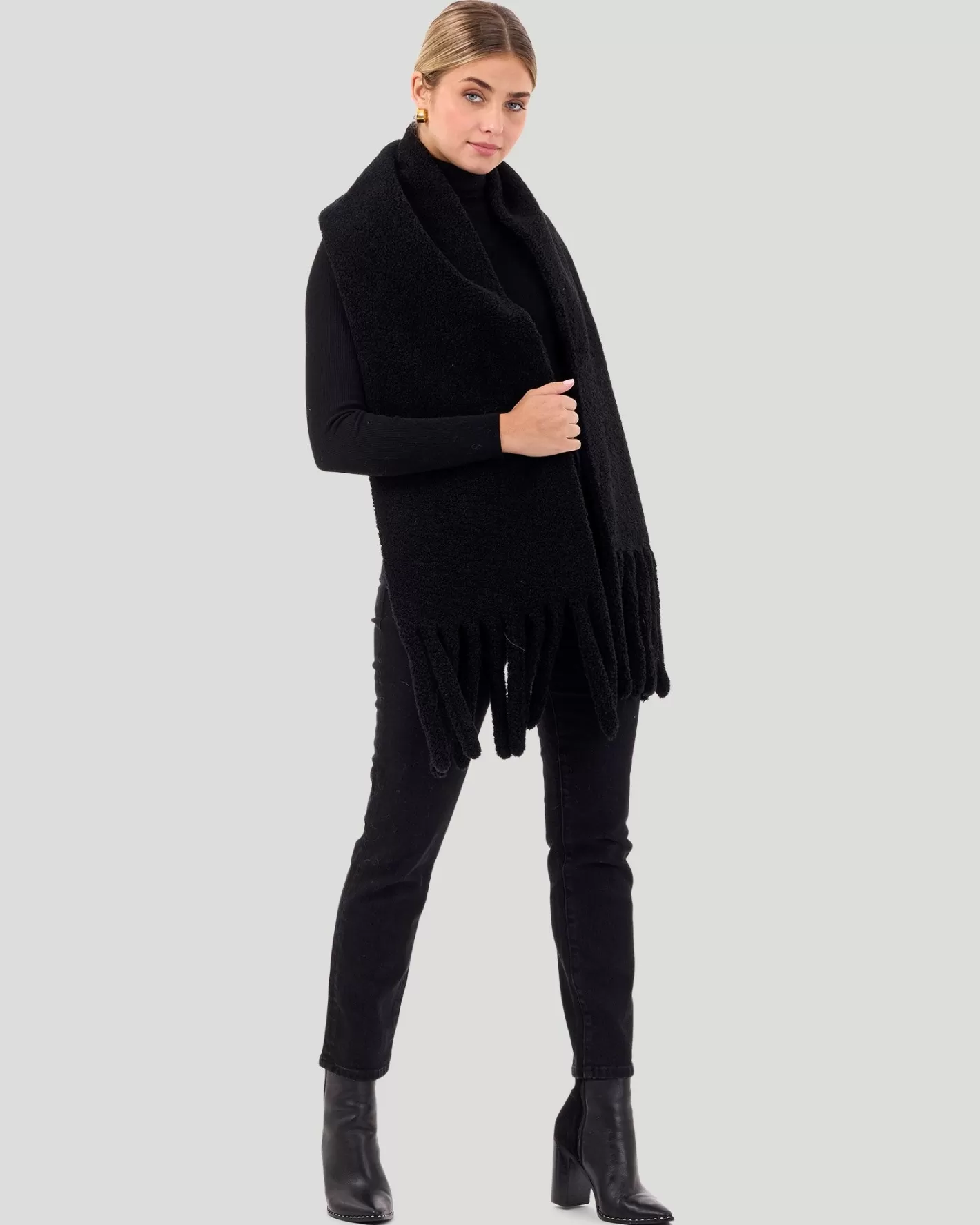 Women GORSKI Montreal Silky Select Shearling Lamb Stole With Fringes