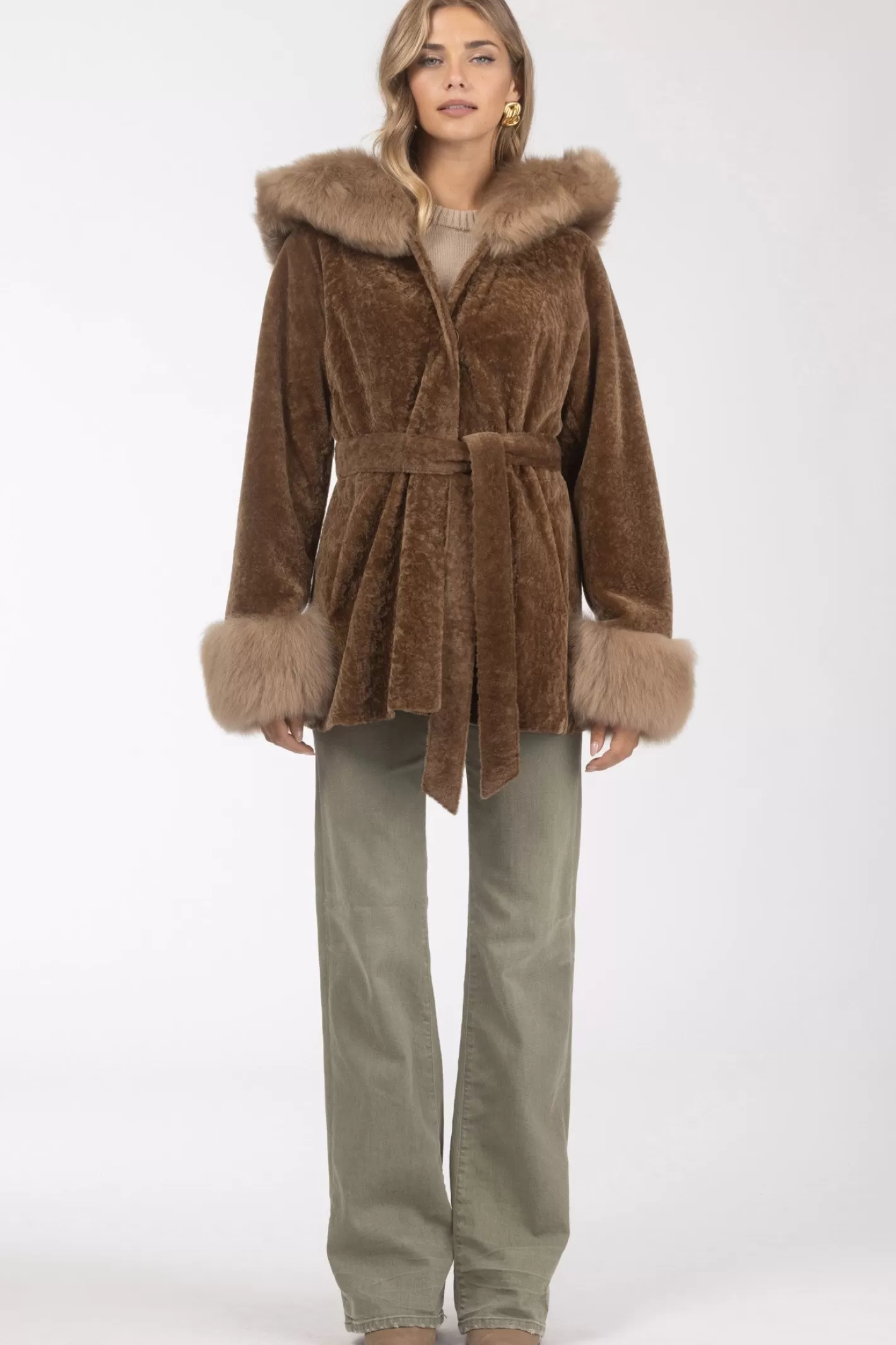 Women GORSKI Montreal Textured Shearling Lamb Reversible Parka With Merinillo Shearling Lamb Hood Trim & Cuffs, Belt