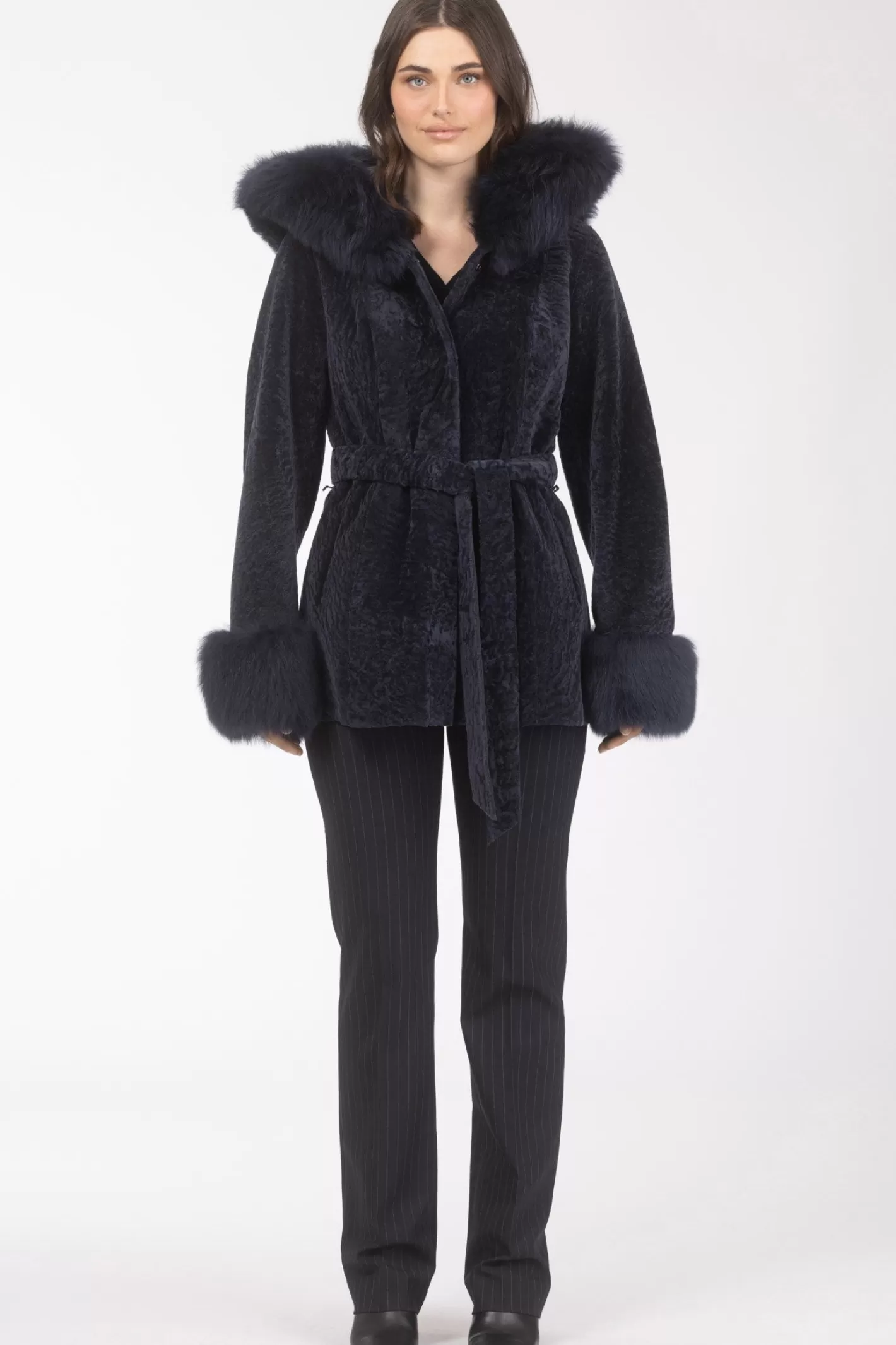 Women GORSKI Montreal Textured Shearling Lamb Reversible Parka With Merinillo Shearling Lamb Hood Trim & Cuffs, Belt