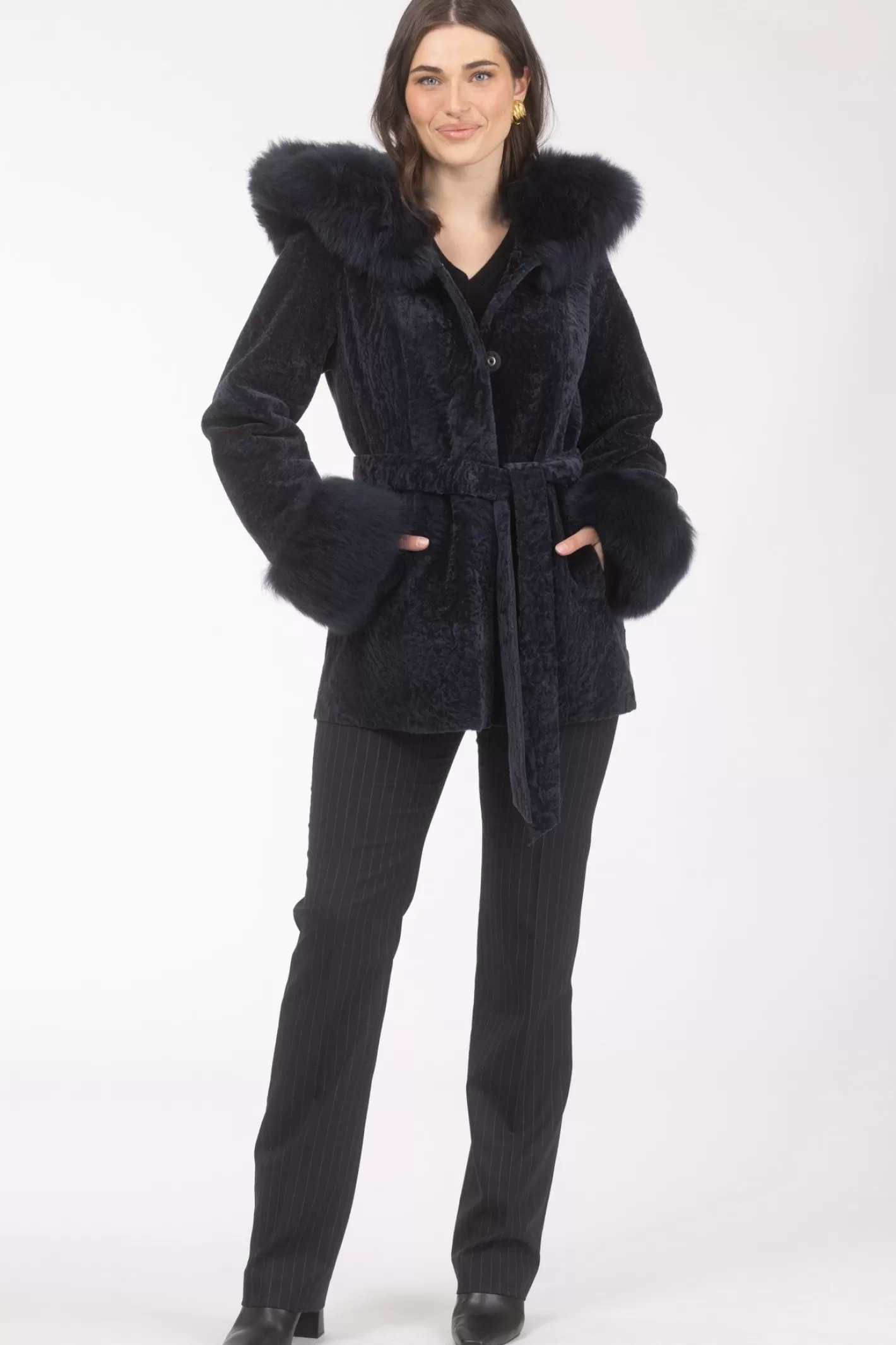 Women GORSKI Montreal Textured Shearling Lamb Reversible Parka With Merinillo Shearling Lamb Hood Trim & Cuffs, Belt