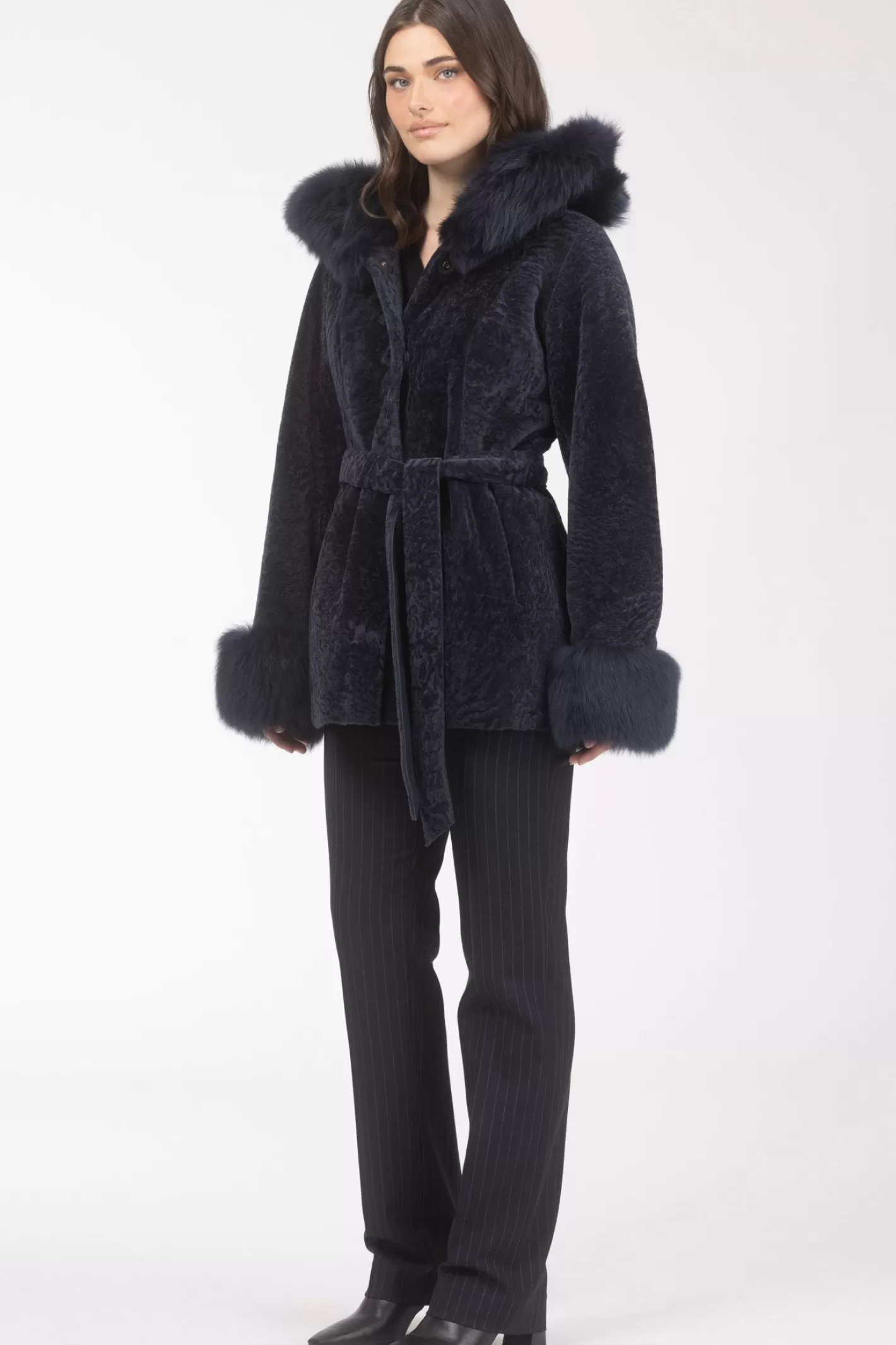 Women GORSKI Montreal Textured Shearling Lamb Reversible Parka With Merinillo Shearling Lamb Hood Trim & Cuffs, Belt