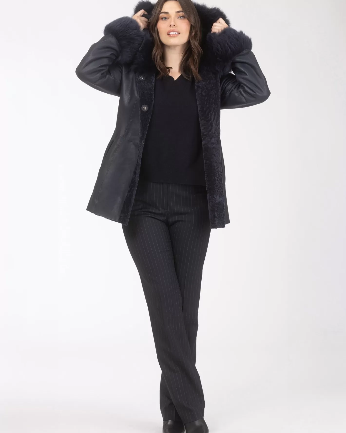 Women GORSKI Montreal Textured Shearling Lamb Reversible Parka With Merinillo Shearling Lamb Hood Trim & Cuffs, Belt