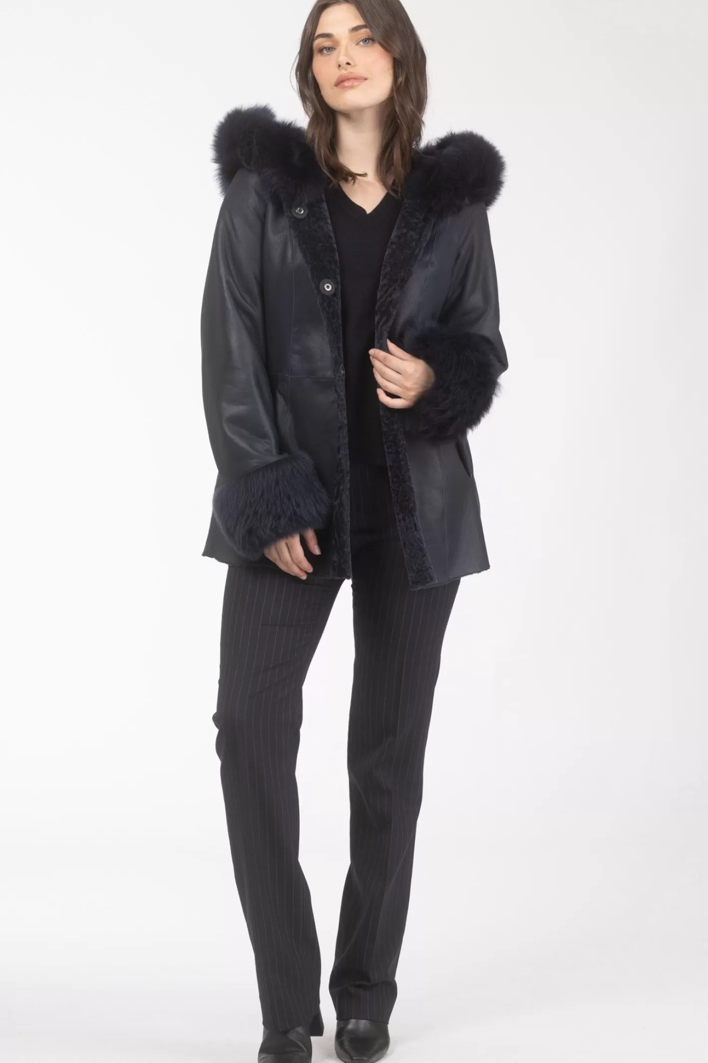 Women GORSKI Montreal Textured Shearling Lamb Reversible Parka With Merinillo Shearling Lamb Hood Trim & Cuffs, Belt