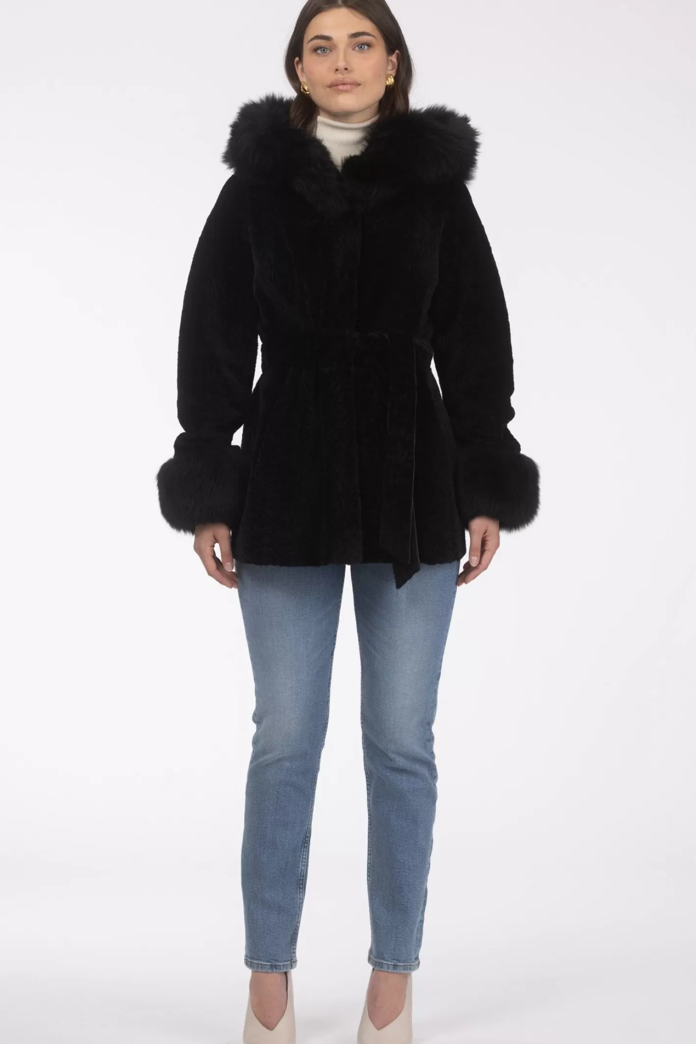 Women GORSKI Montreal Textured Shearling Lamb Reversible Parka With Merinillo Shearling Lamb Hood Trim & Cuffs, Belt