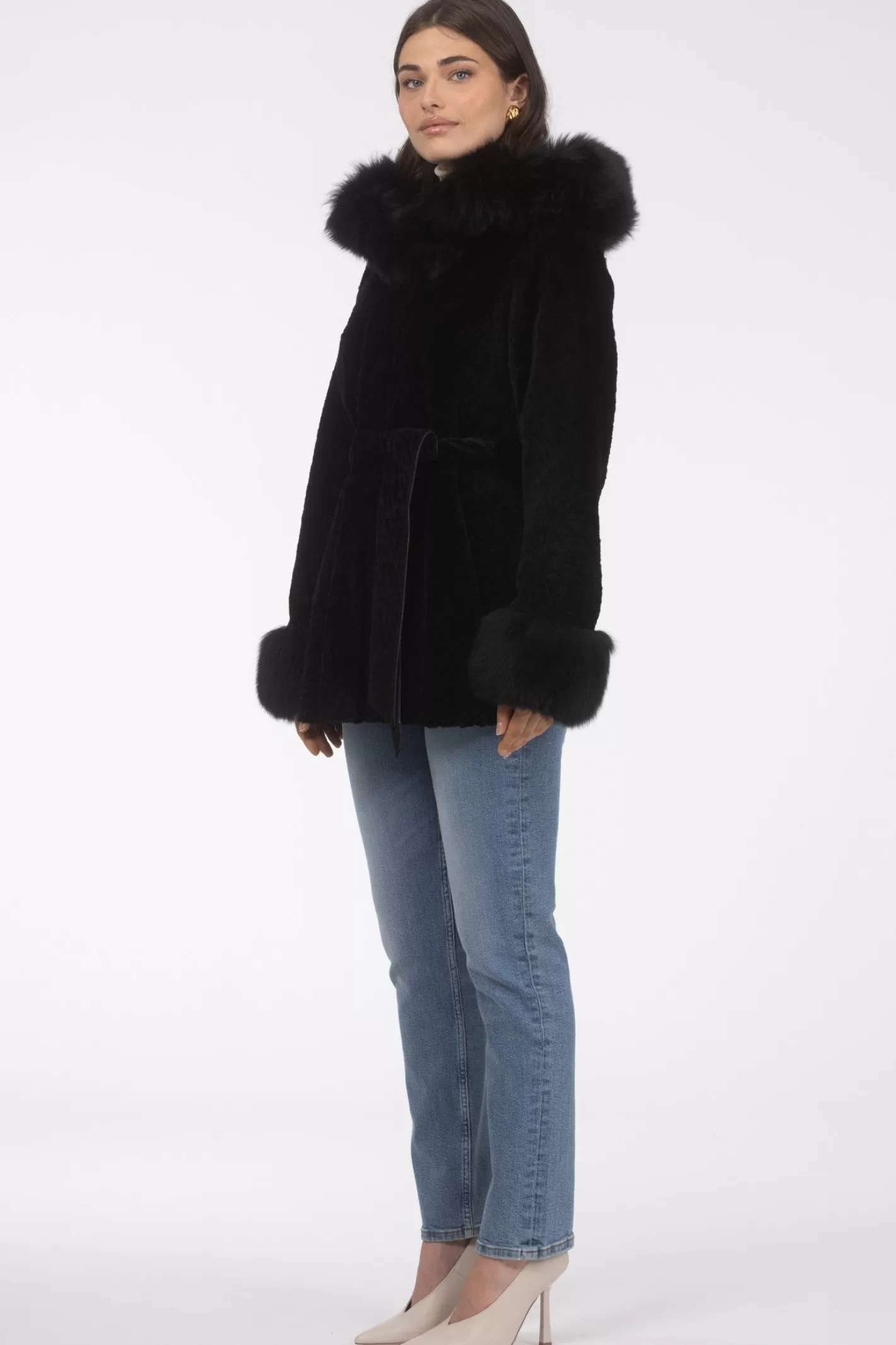 Women GORSKI Montreal Textured Shearling Lamb Reversible Parka With Merinillo Shearling Lamb Hood Trim & Cuffs, Belt