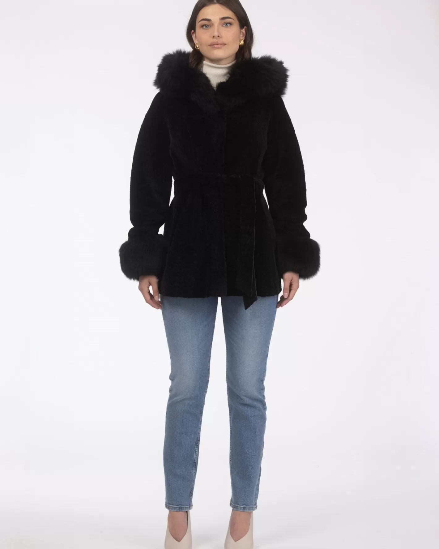 Women GORSKI Montreal Textured Shearling Lamb Reversible Parka With Merinillo Shearling Lamb Hood Trim & Cuffs, Belt