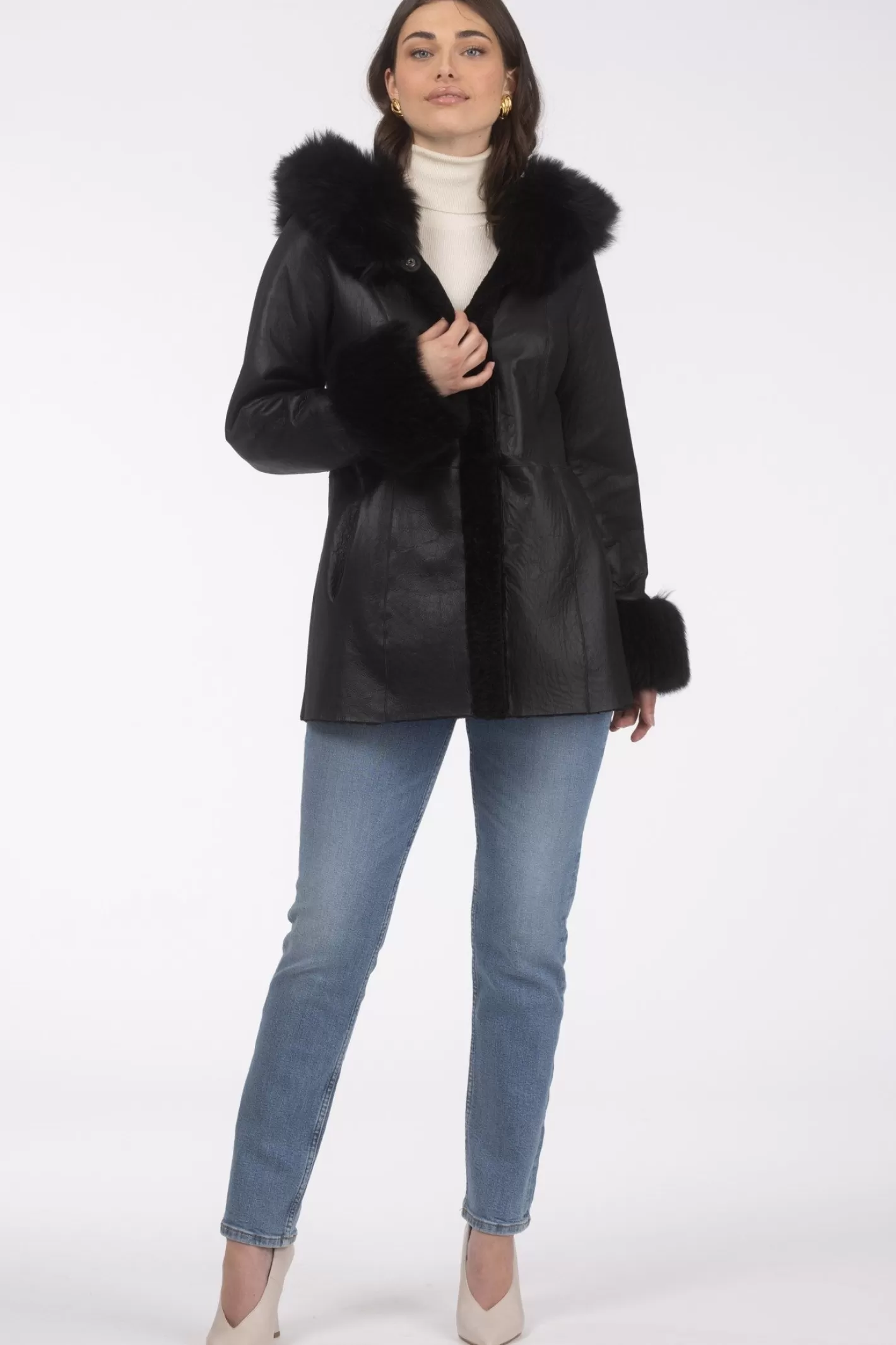 Women GORSKI Montreal Textured Shearling Lamb Reversible Parka With Merinillo Shearling Lamb Hood Trim & Cuffs, Belt