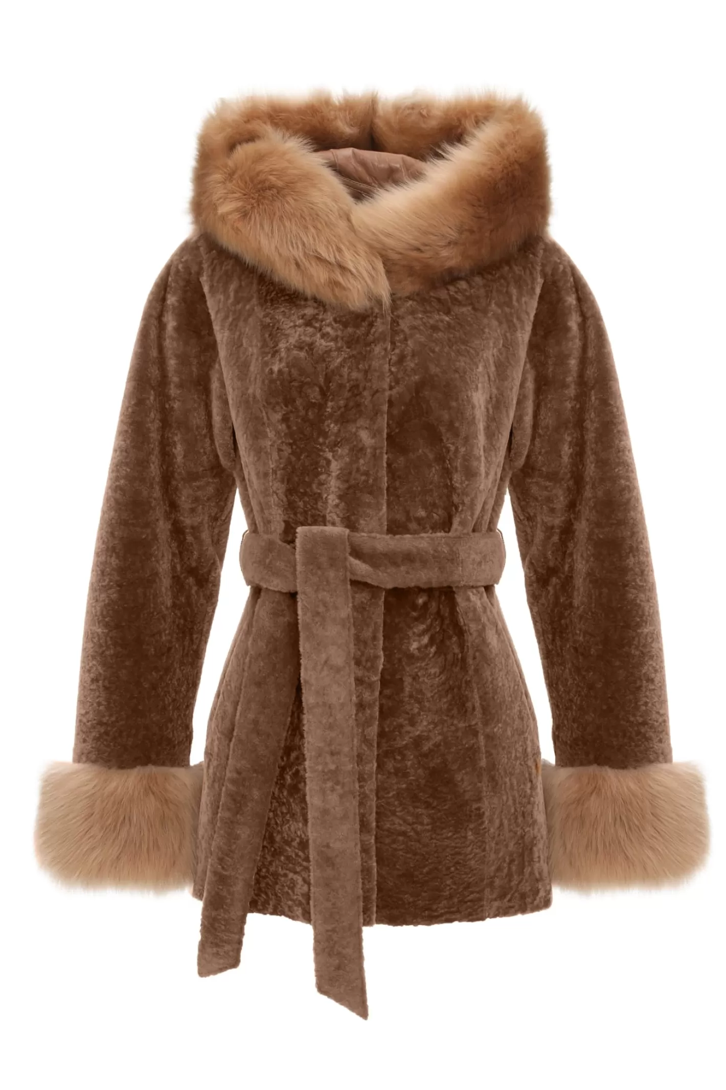Women GORSKI Montreal Textured Shearling Lamb Reversible Parka With Merinillo Shearling Lamb Hood Trim & Cuffs, Belt