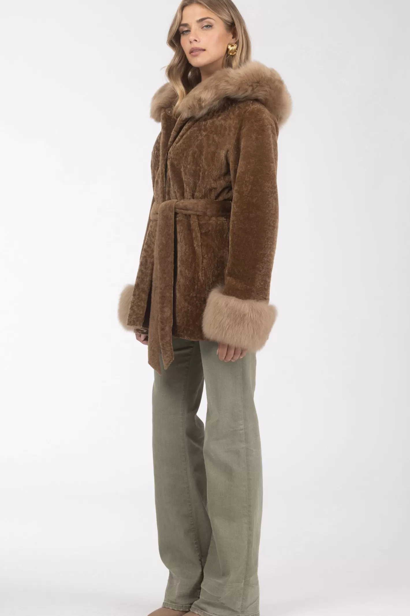 Women GORSKI Montreal Textured Shearling Lamb Reversible Parka With Merinillo Shearling Lamb Hood Trim & Cuffs, Belt